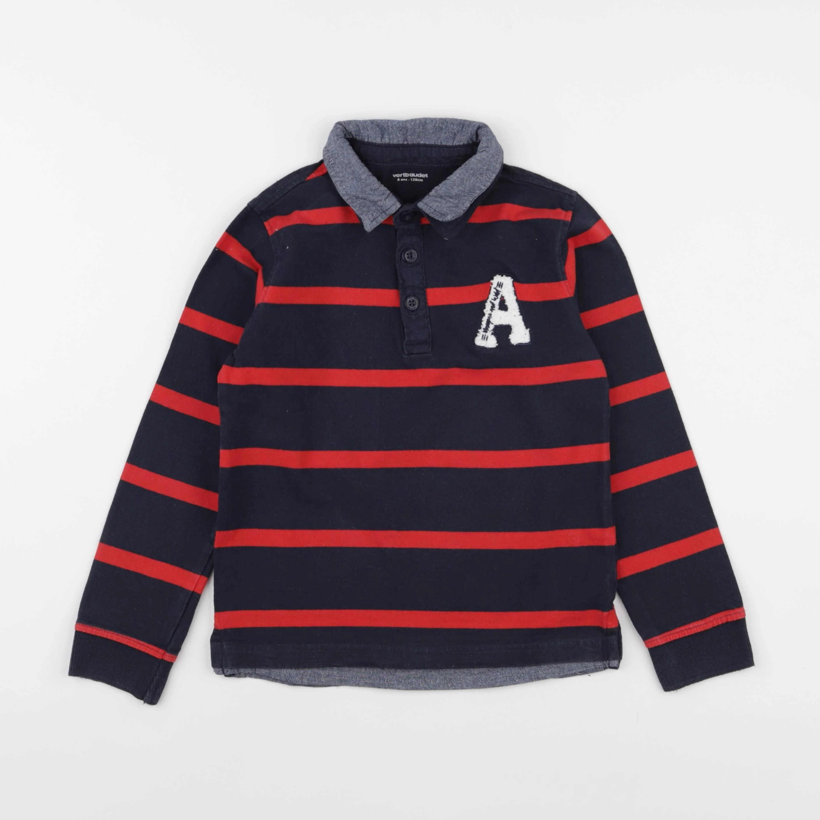 Vertbaudet - polo bleu, rouge - 8 ans