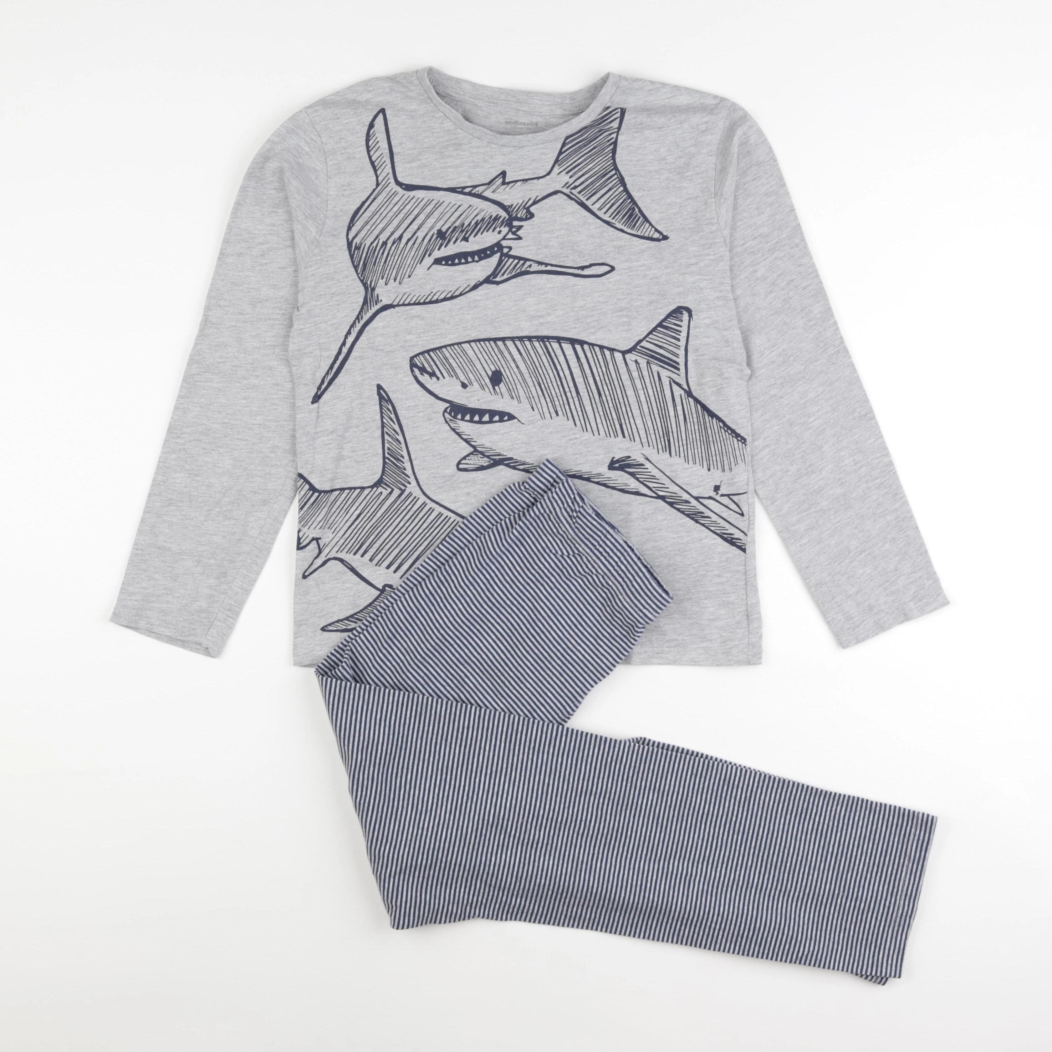 Vertbaudet - pyjama coton bleu, gris - 12 ans