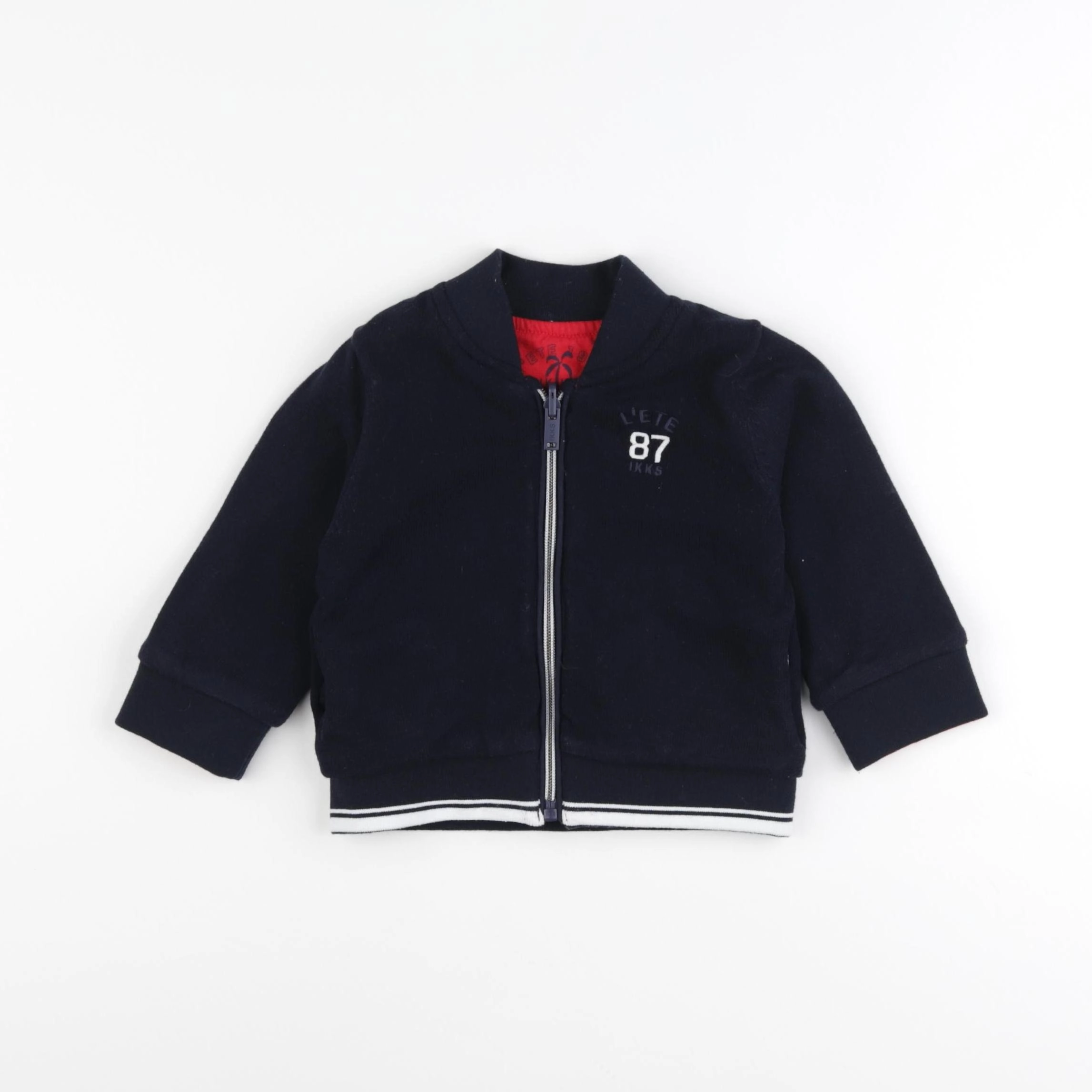 IKKS - sweat réversible bleu, rouge - 12 mois