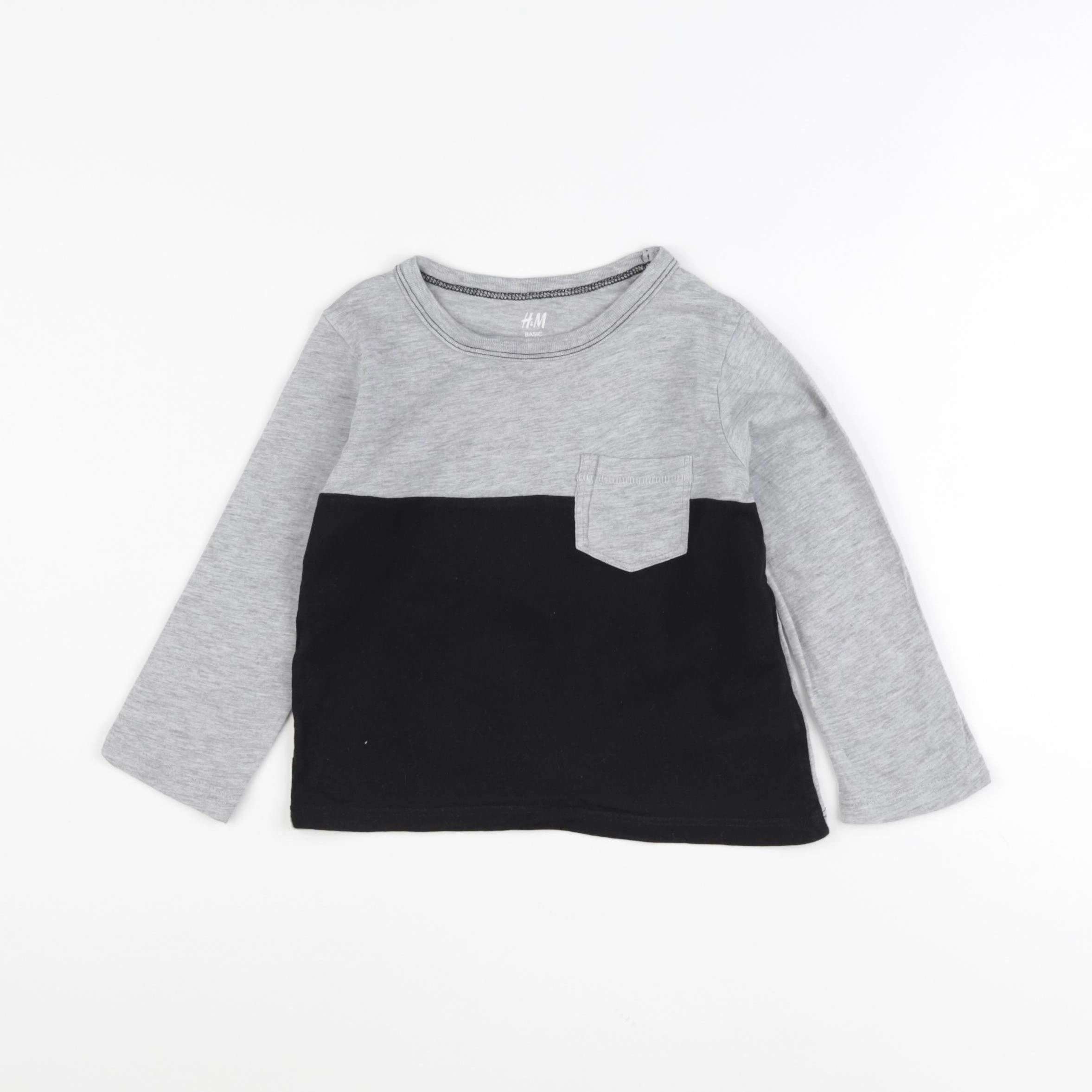 H&M - tee-shirt noir, gris - 18/24 mois