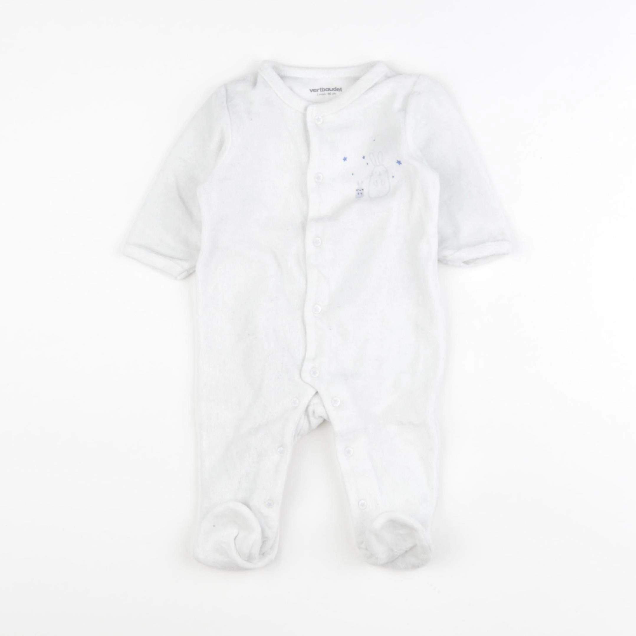 Vertbaudet - pyjama velours blanc, bleu - 3 mois