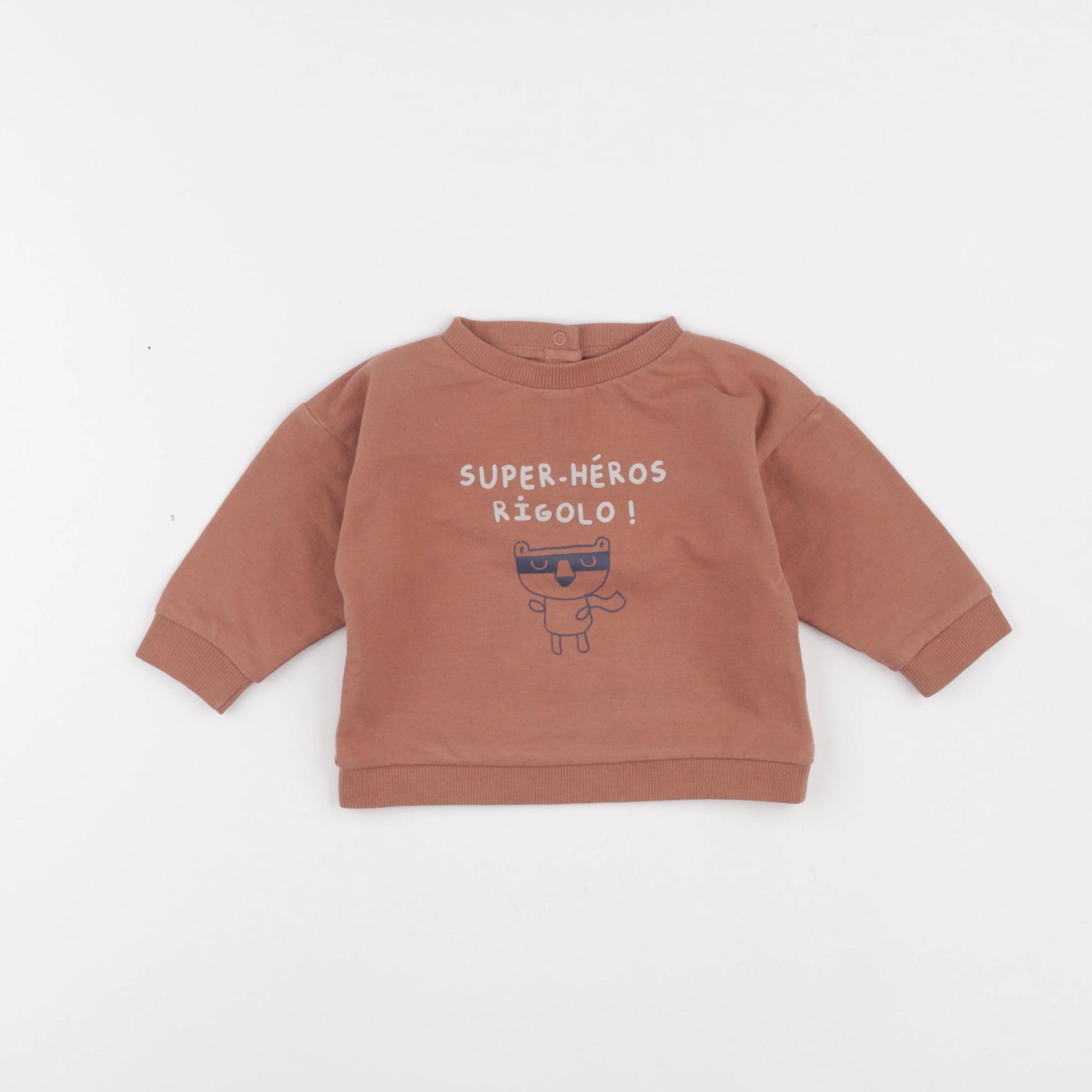 Vertbaudet - sweat marron - 9 mois