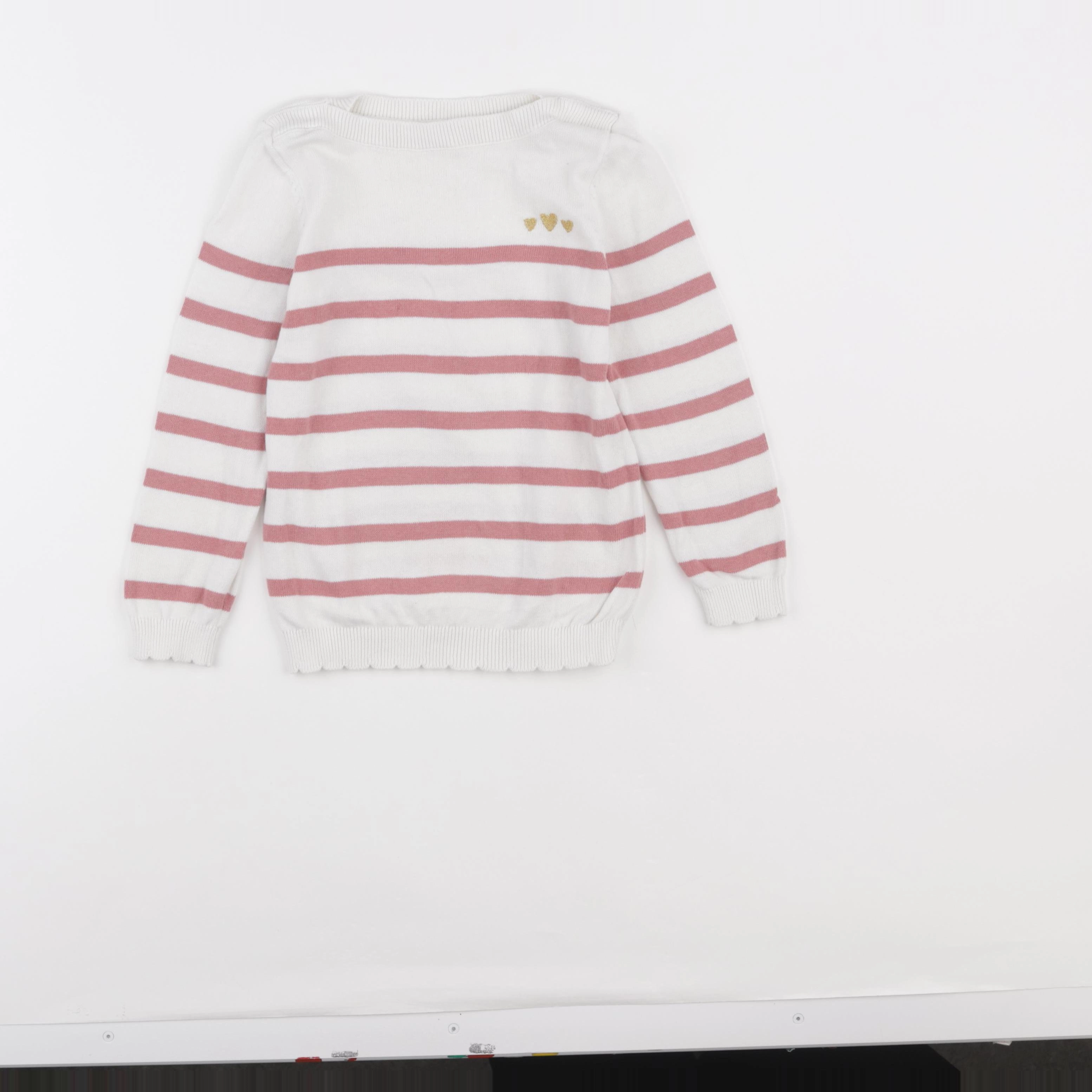 Vertbaudet - pull blanc, rose - 6 ans