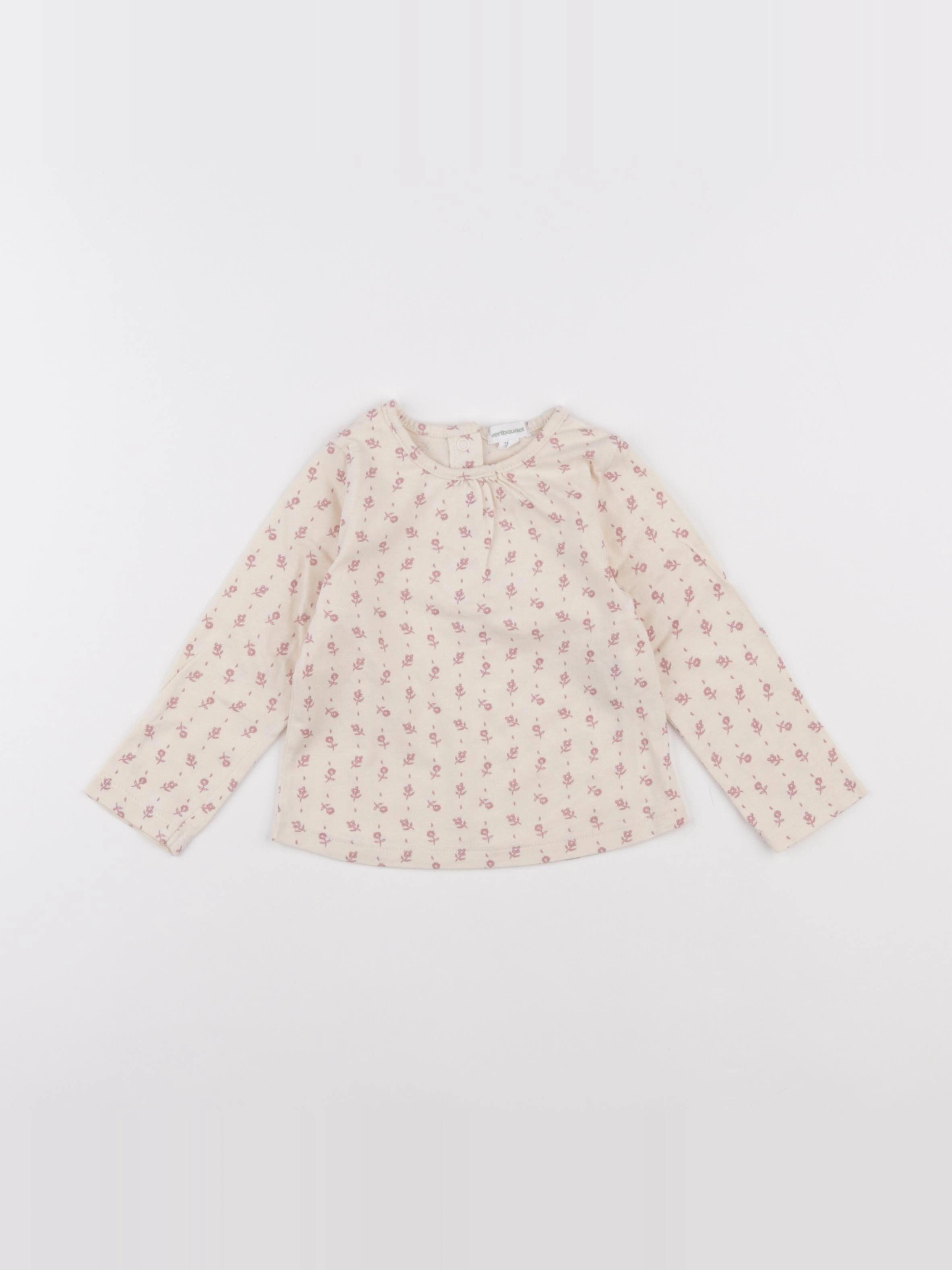 Vertbaudet - tee-shirt blanc, rose - 12 mois