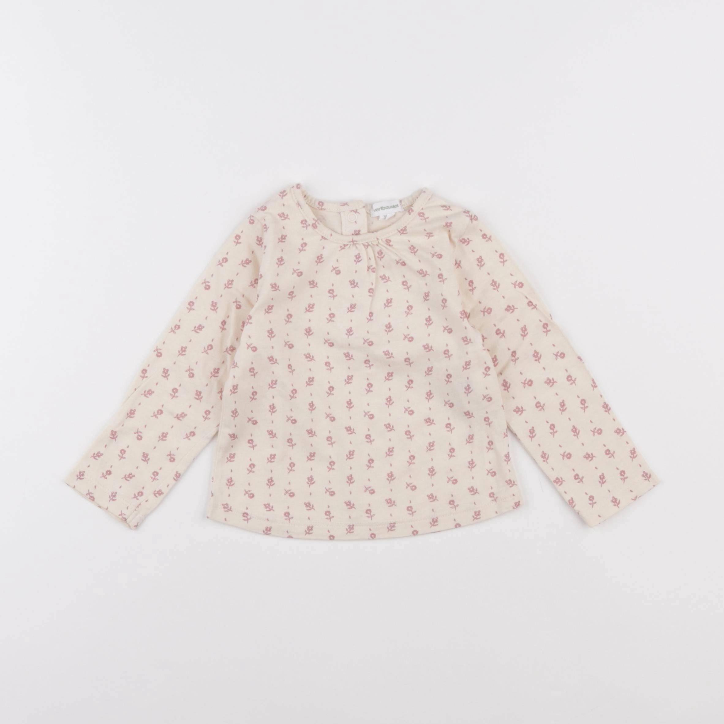 Vertbaudet - tee-shirt blanc, rose - 12 mois