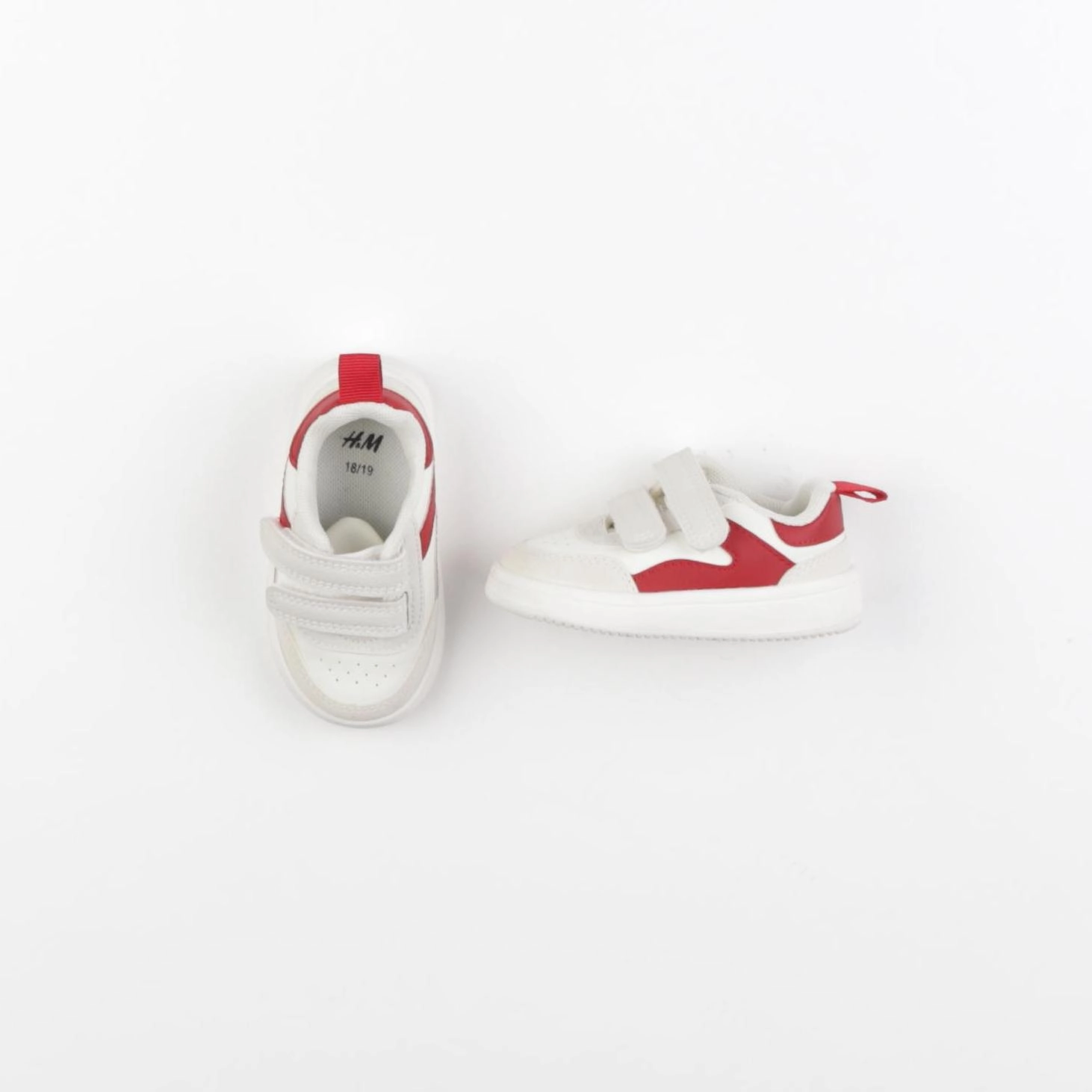 H&M - tennis à scratch/ lacets beige, rouge - pointure 18/19