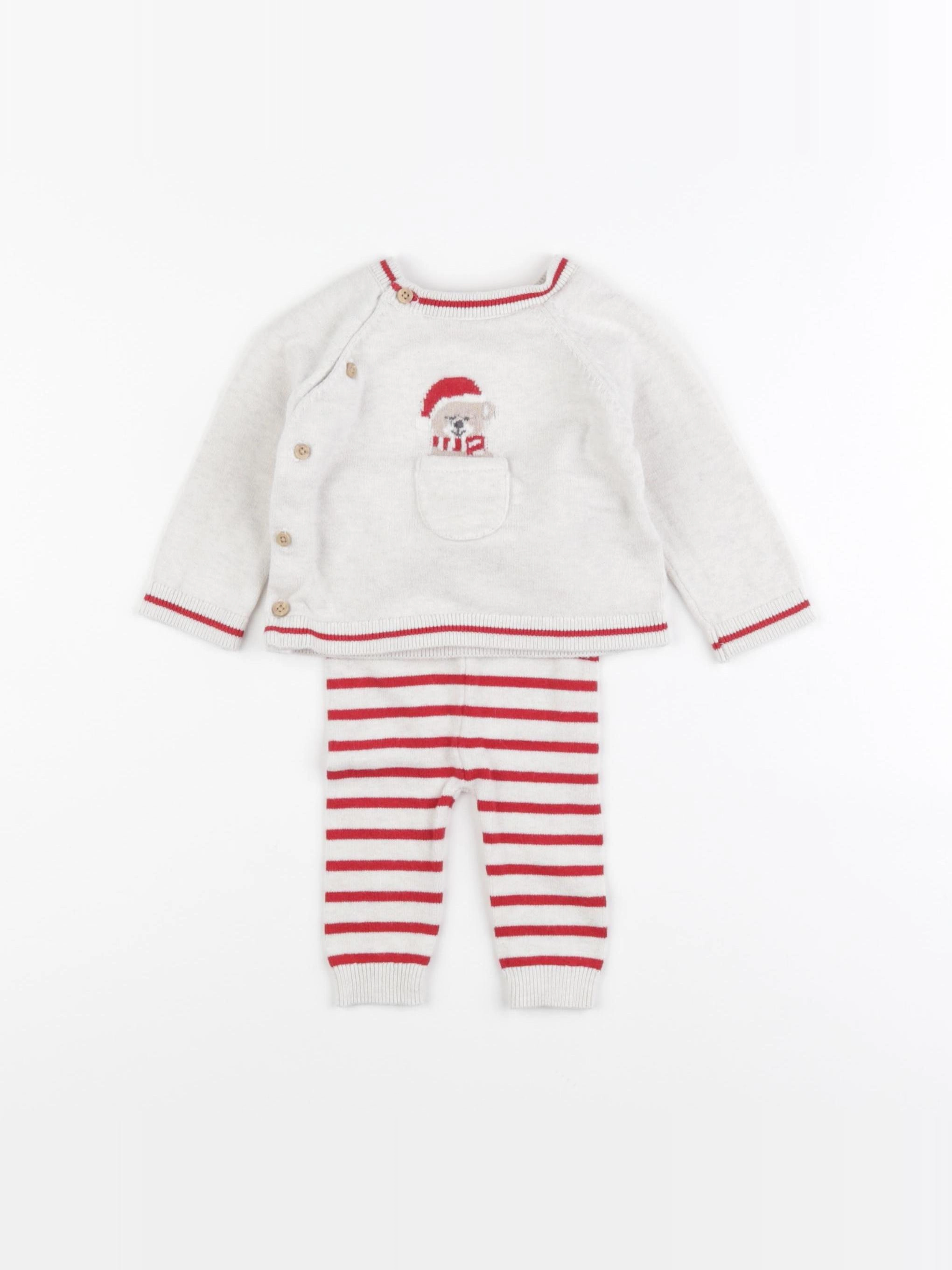 Vertbaudet - ensemble blanc, rouge - 3 mois