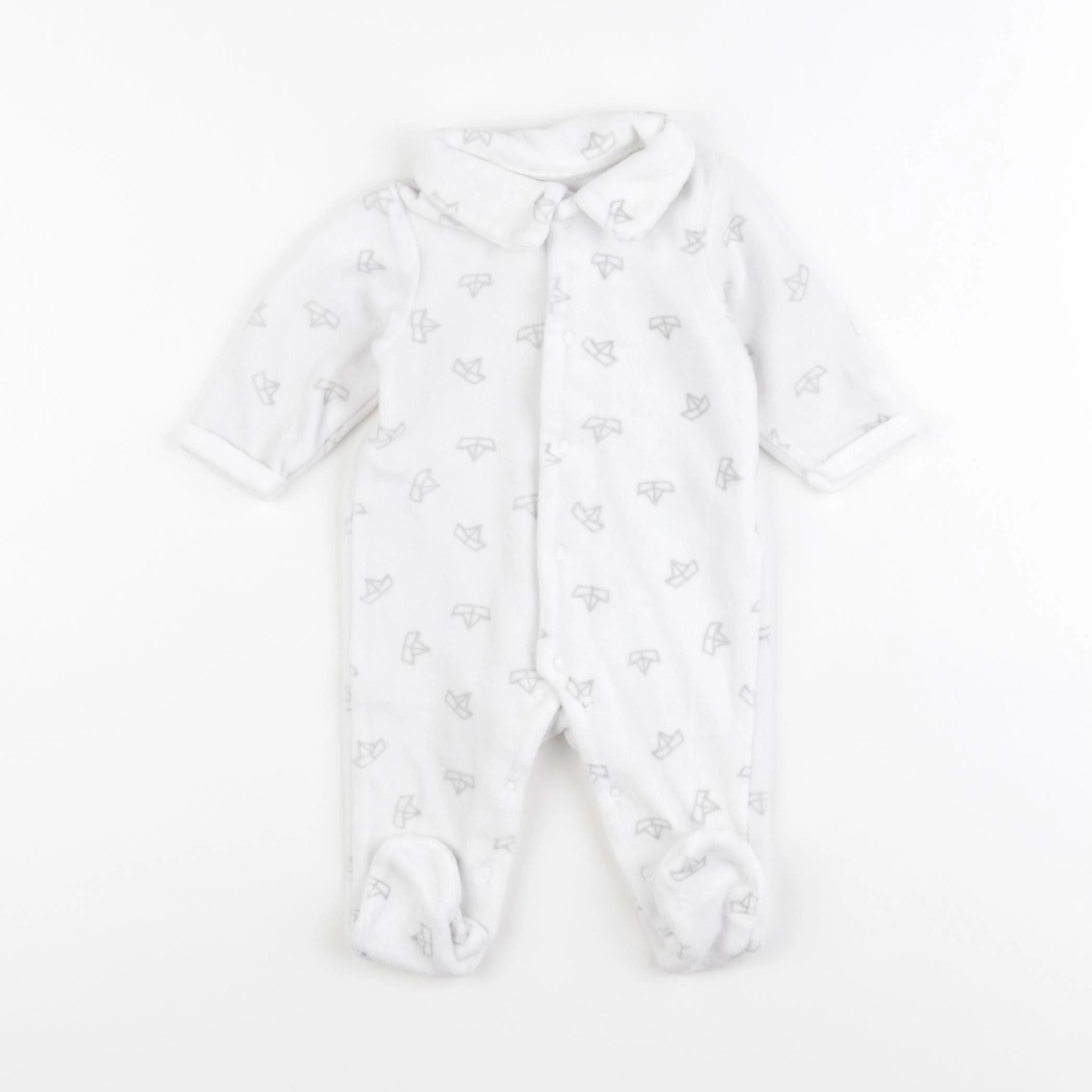 Vertbaudet - pyjama velours blanc, gris - 3 mois