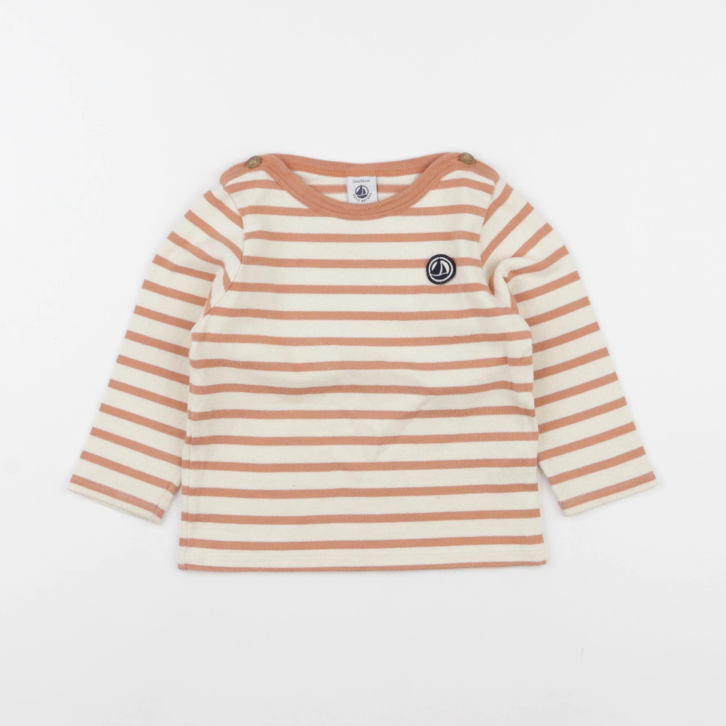 Petit Bateau - tee-shirt blanc, rose - 24 mois