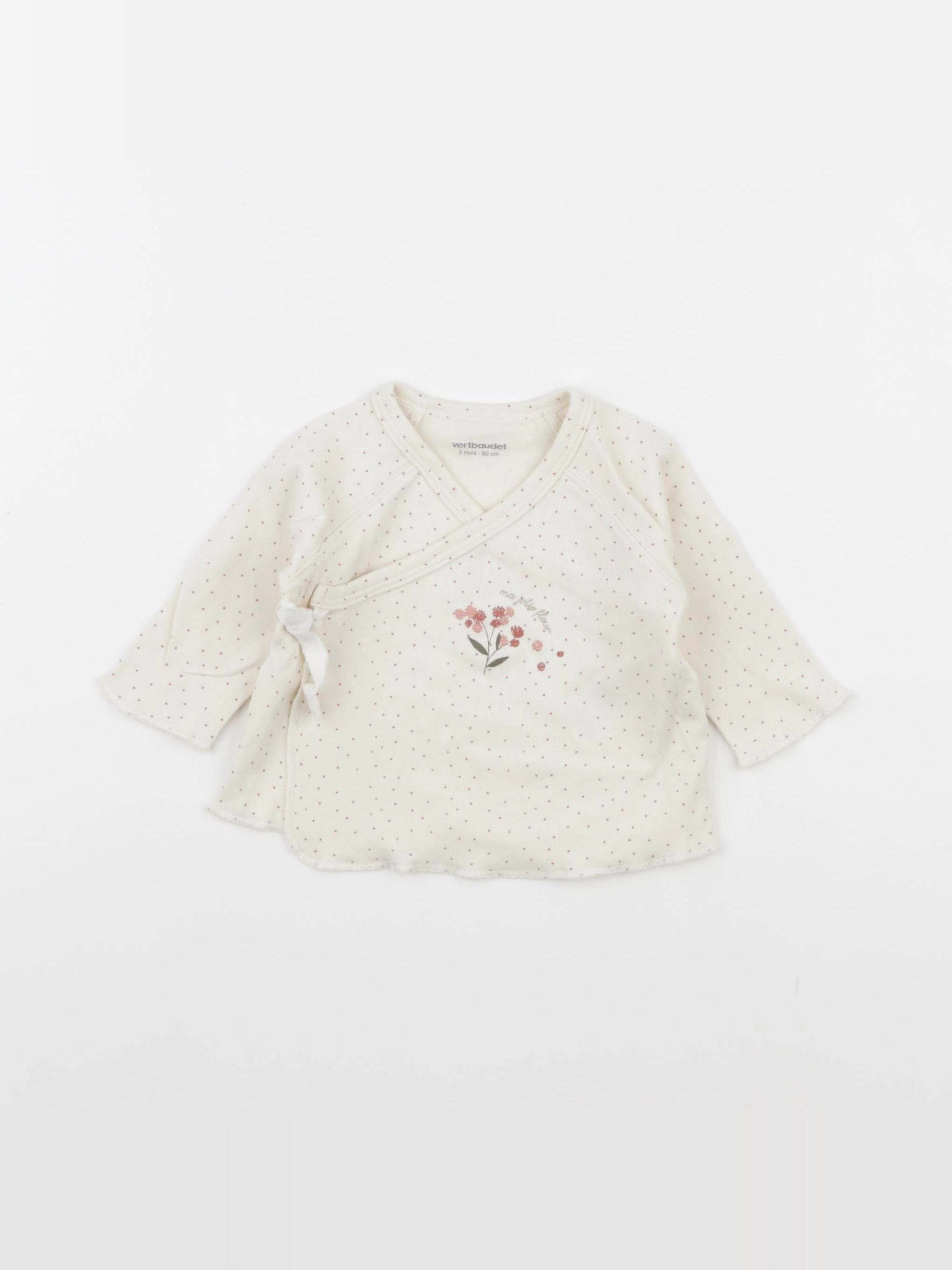 Vertbaudet - tee-shirt blanc, rose - 3 mois