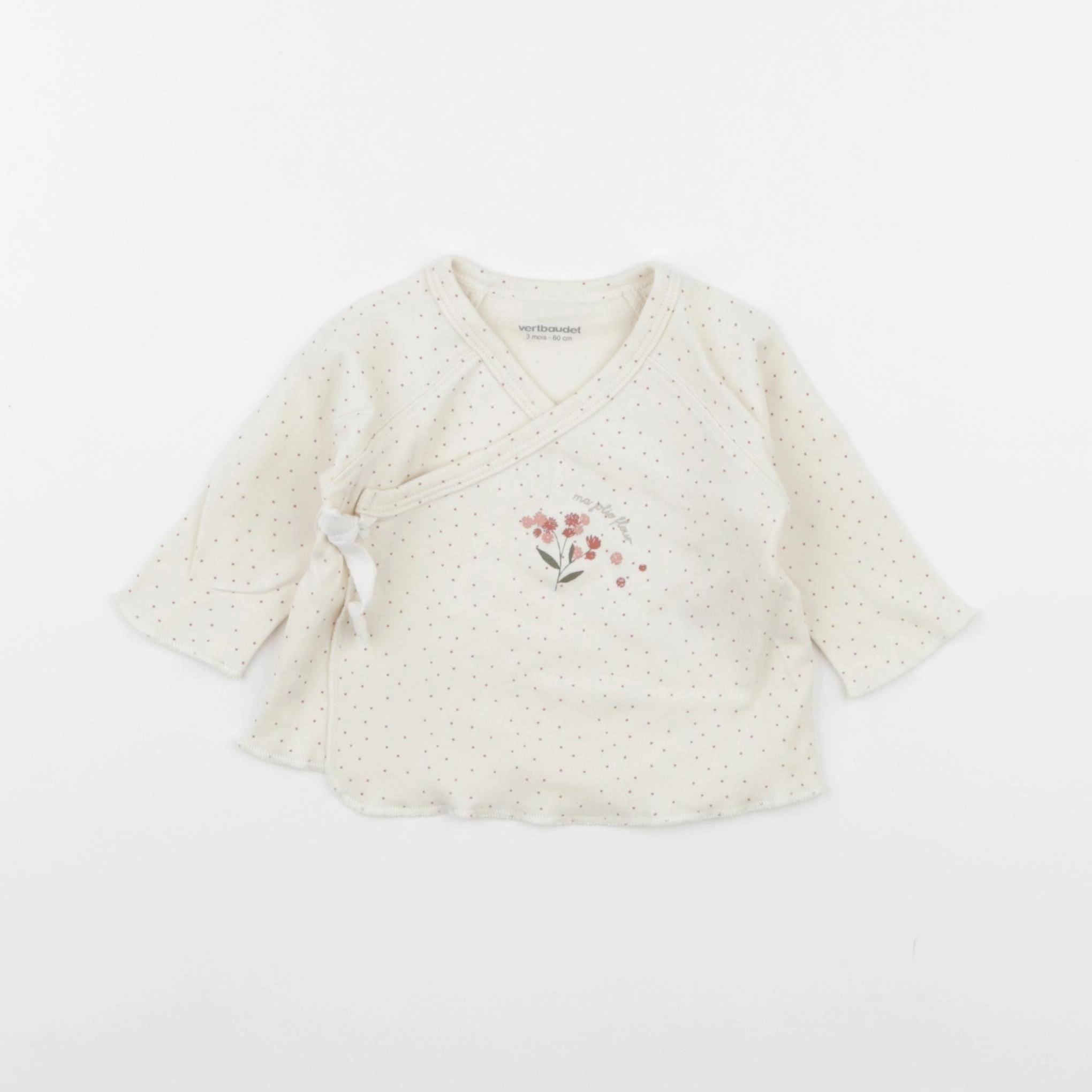 Vertbaudet - tee-shirt blanc, rose - 3 mois