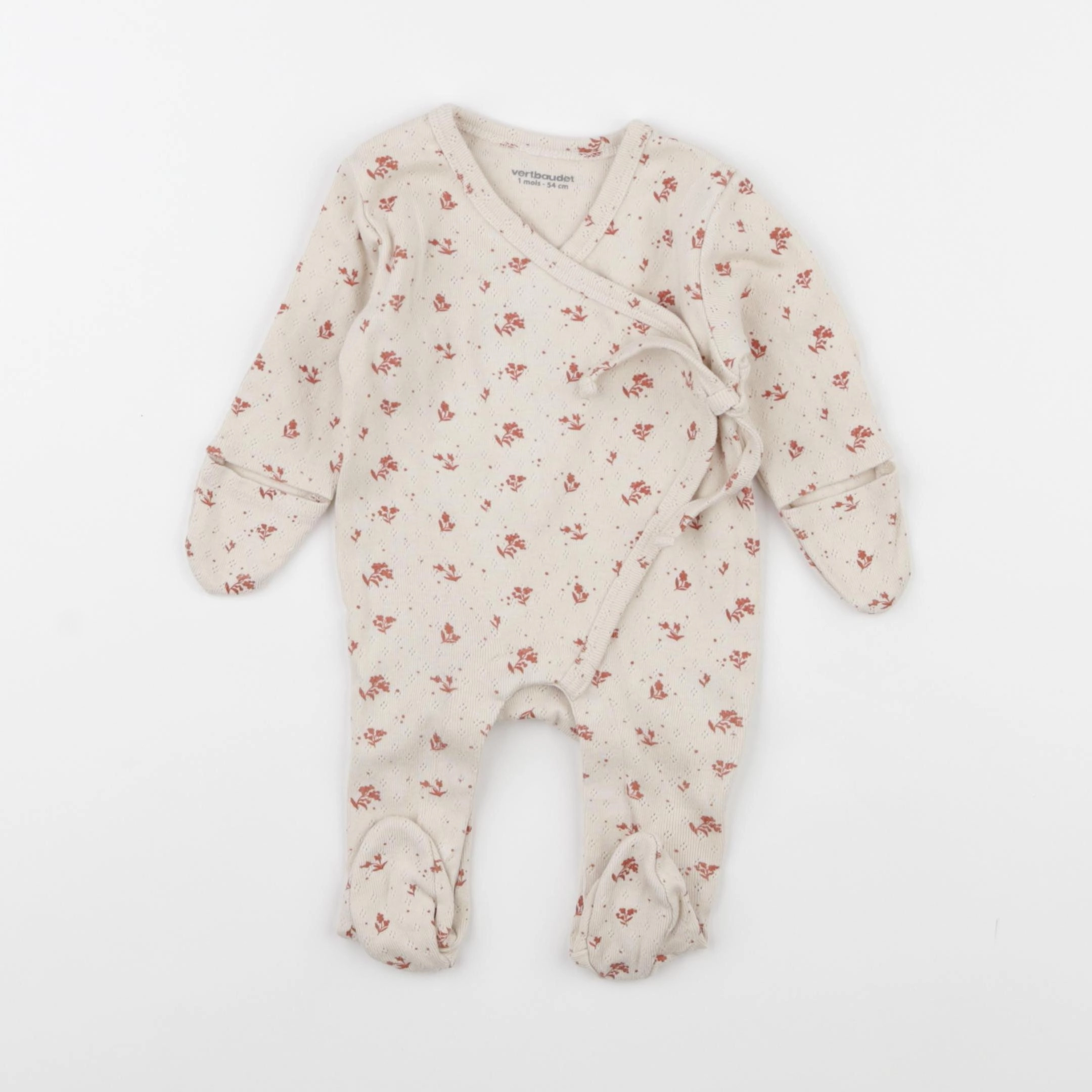 Vertbaudet - pyjama coton blanc, rouge - 1 mois