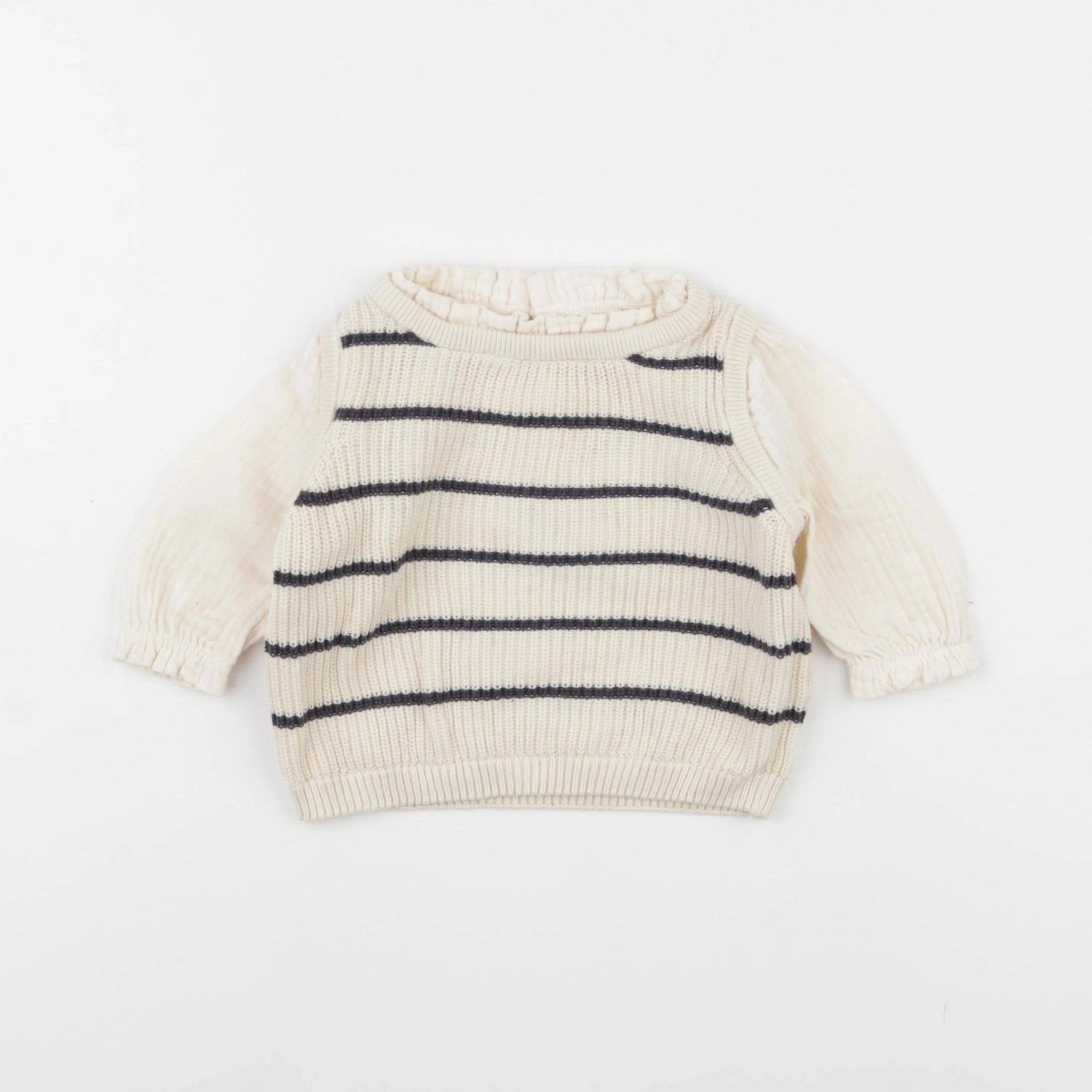 Vertbaudet - pull bleu, blanc - 3 mois