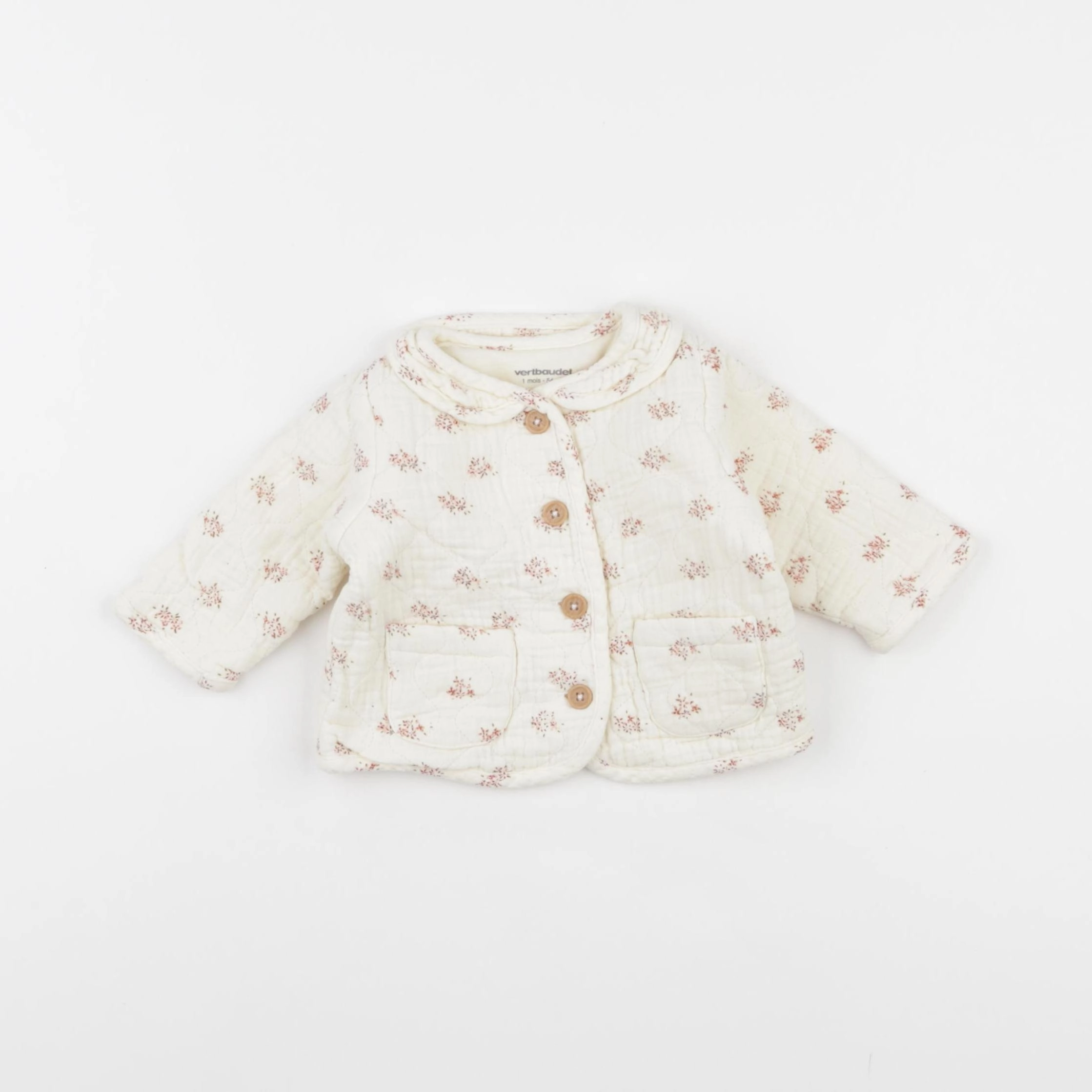 Vertbaudet - veste blanc, rose - 1 mois