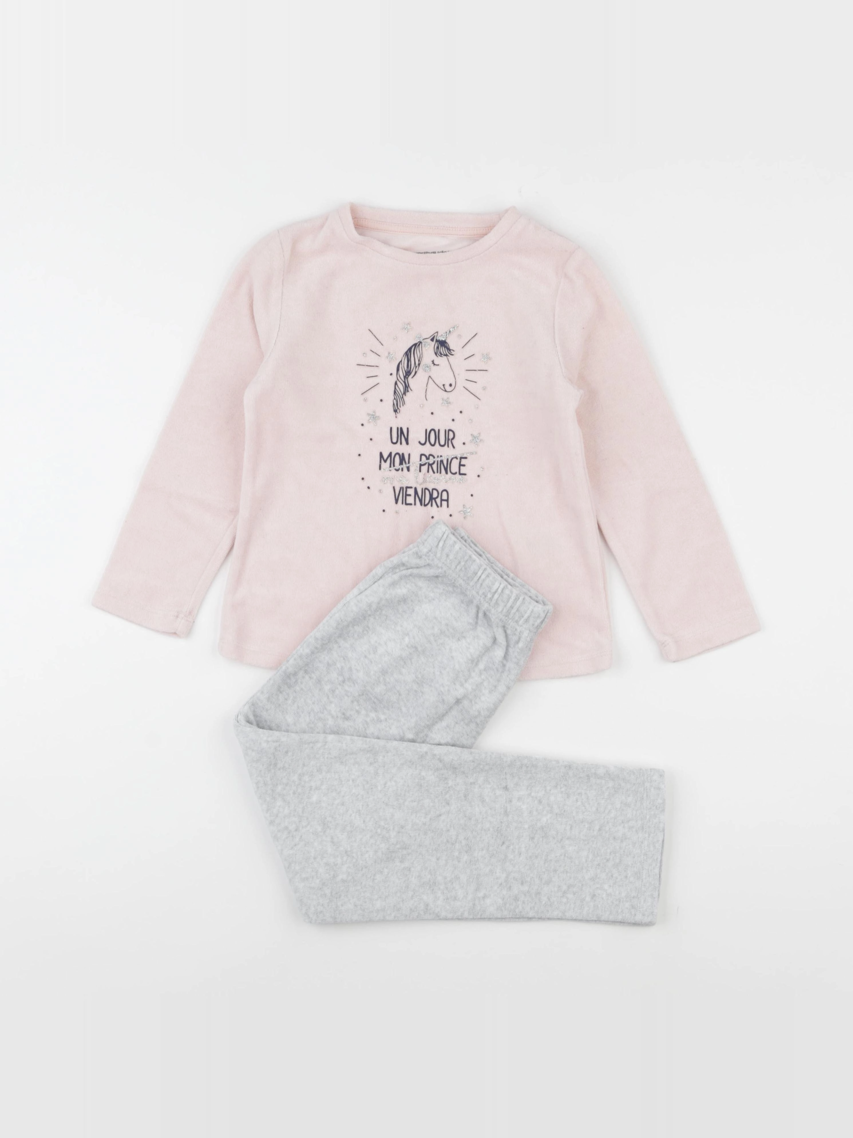 Vertbaudet - pyjama velours gris, rose - 6 ans