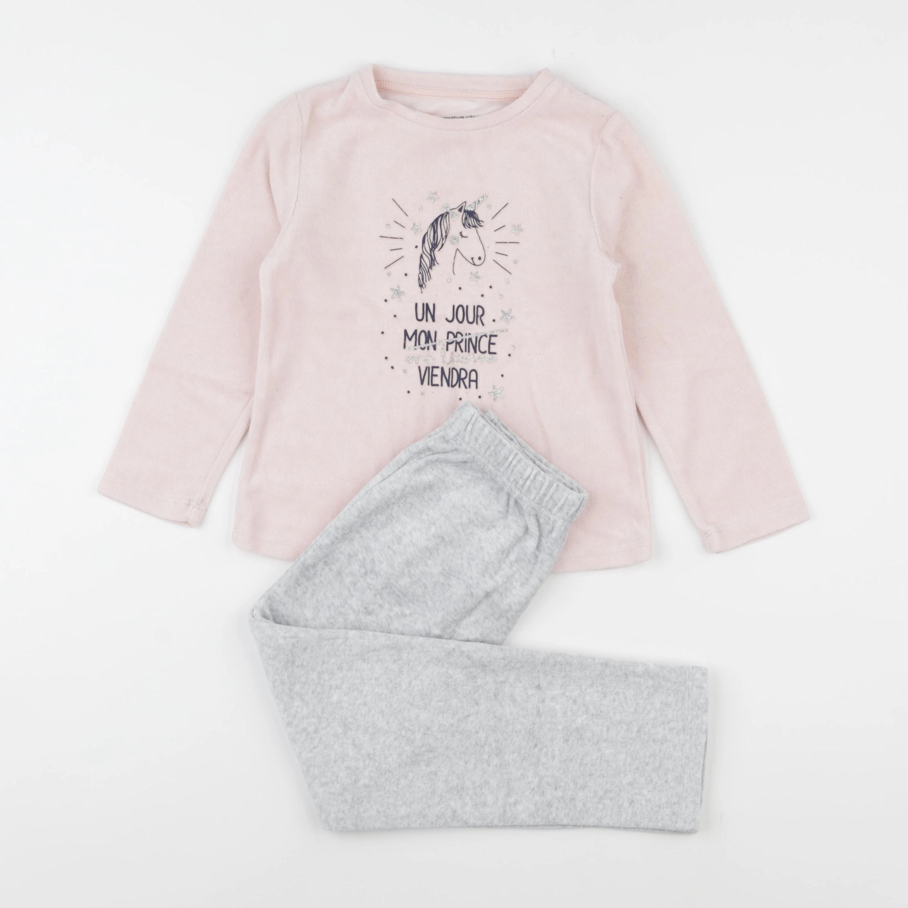 Vertbaudet - pyjama velours gris, rose - 6 ans