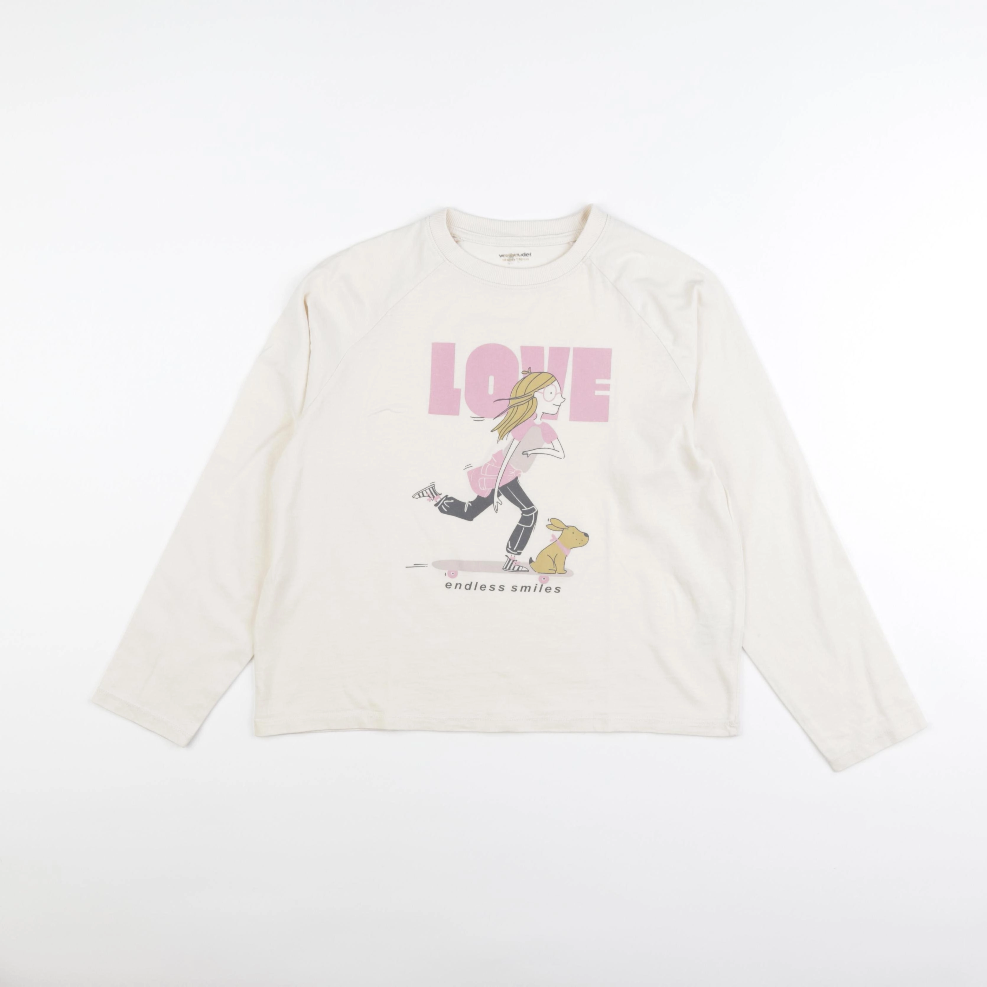 Vertbaudet - tee-shirt beige, rose - 10 ans