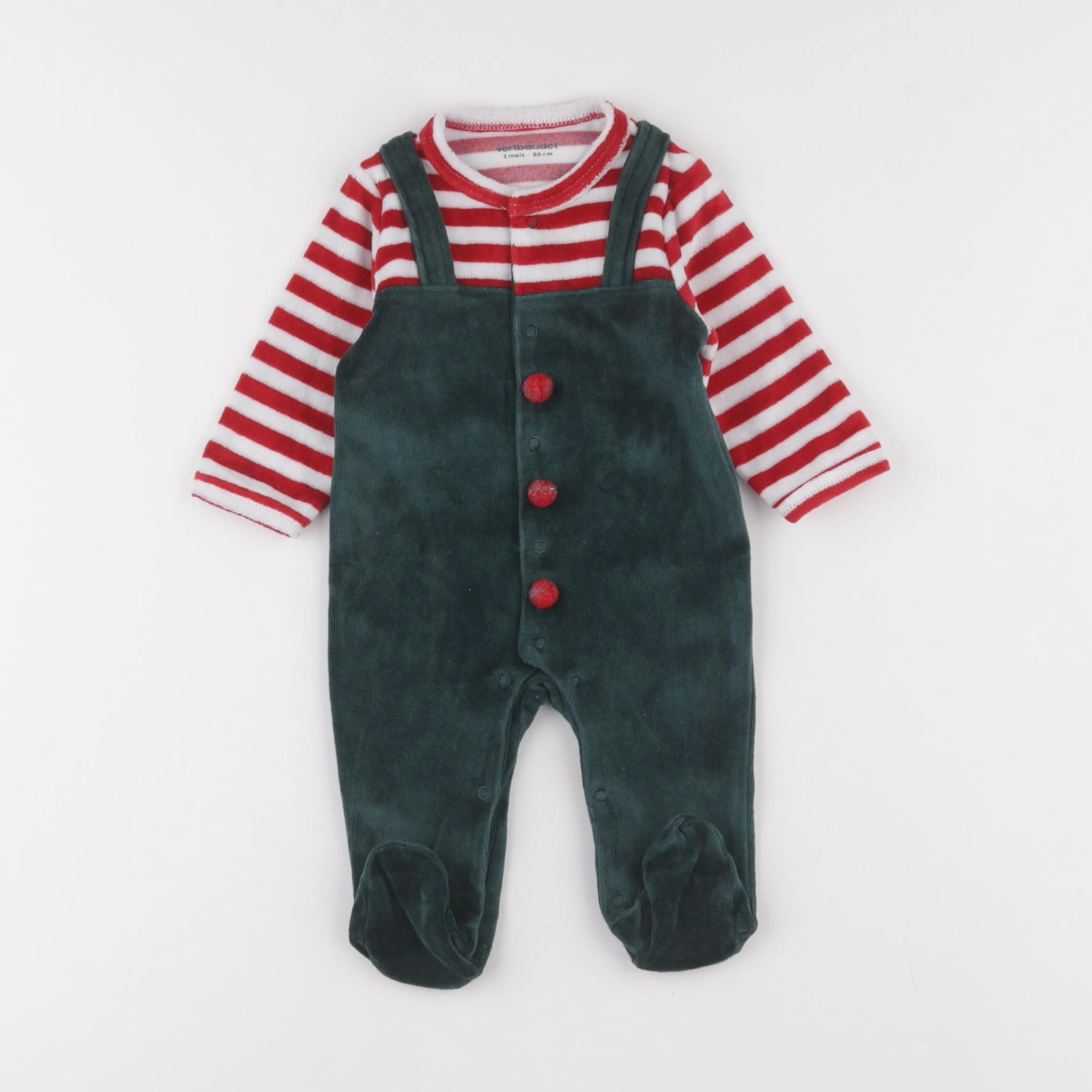 Vertbaudet - pyjama velours vert - 3 mois