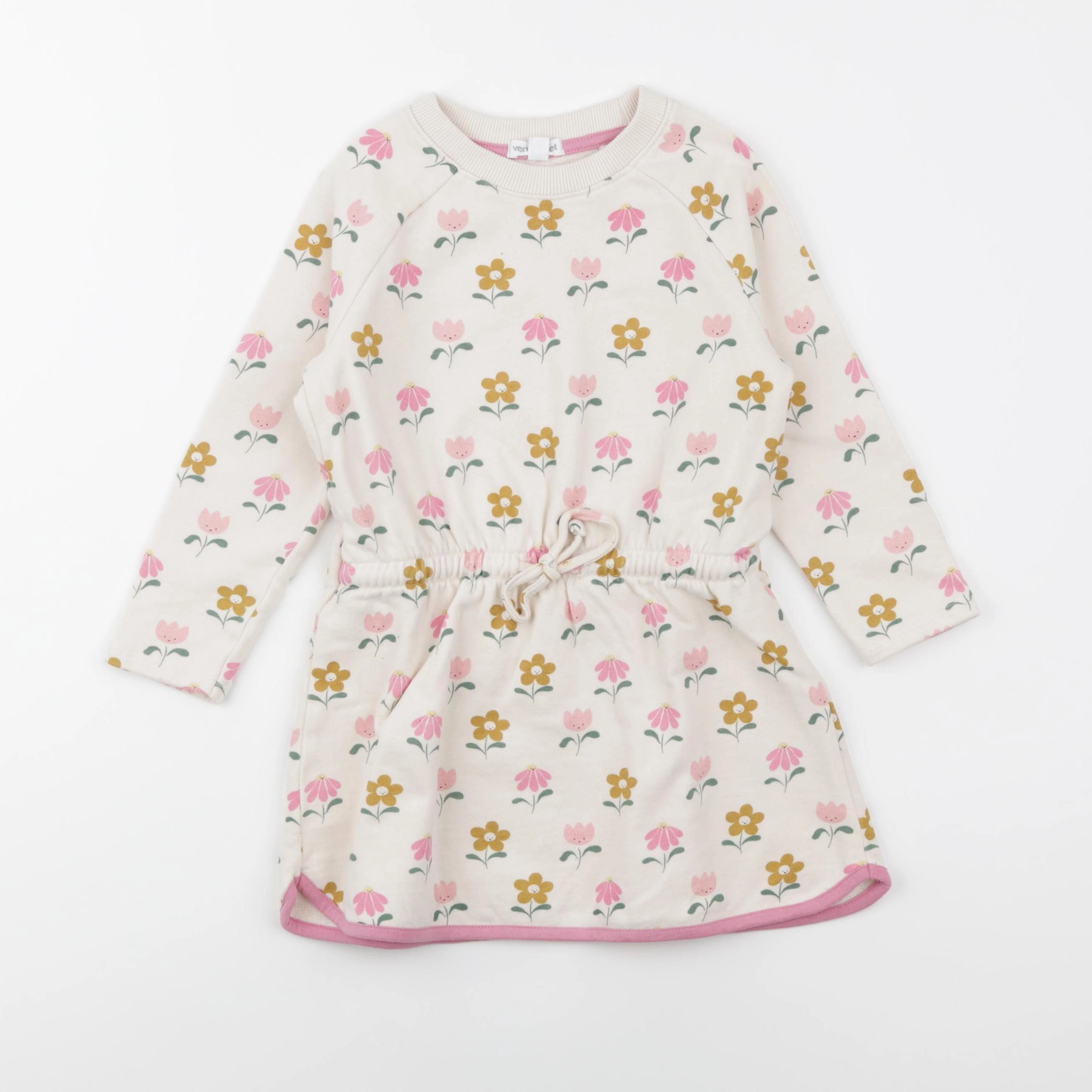 Vertbaudet - robe beige, rose - 3 ans