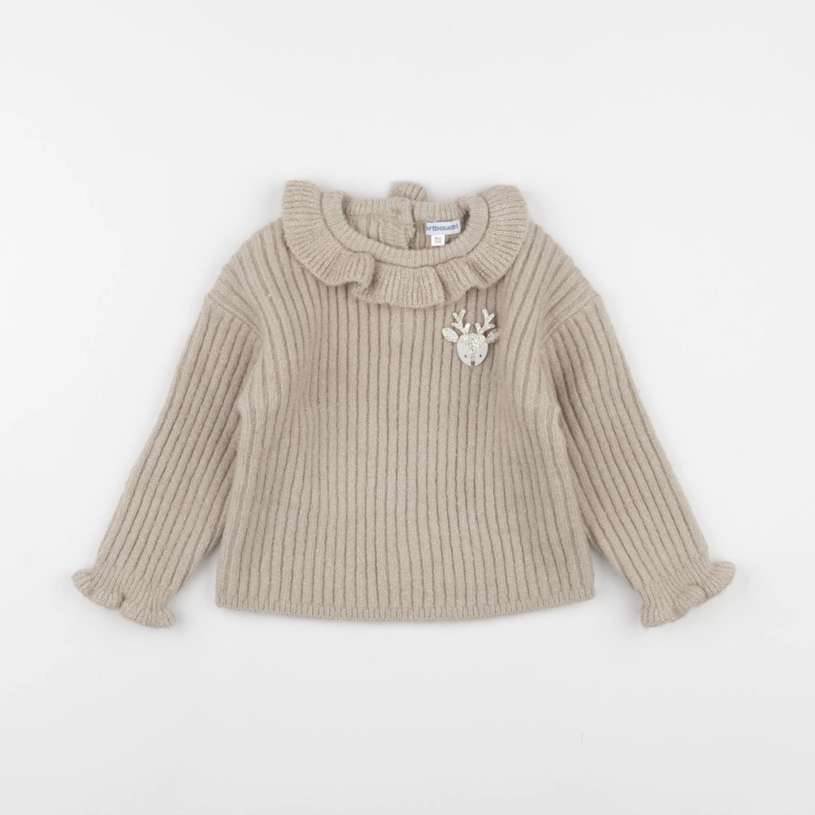 Vertbaudet - pull beige, or - 2 ans