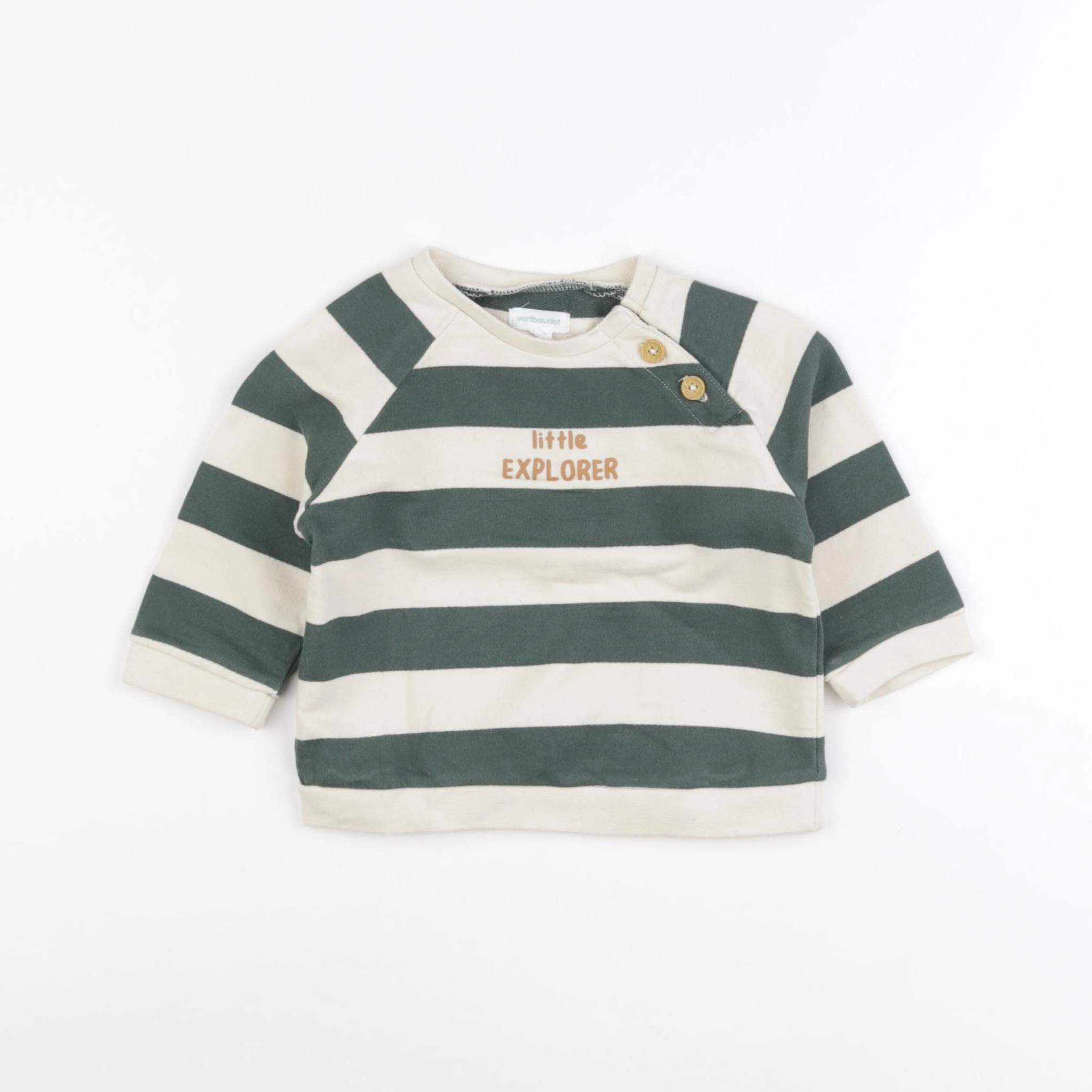 Vertbaudet - sweat beige, vert - 9 mois