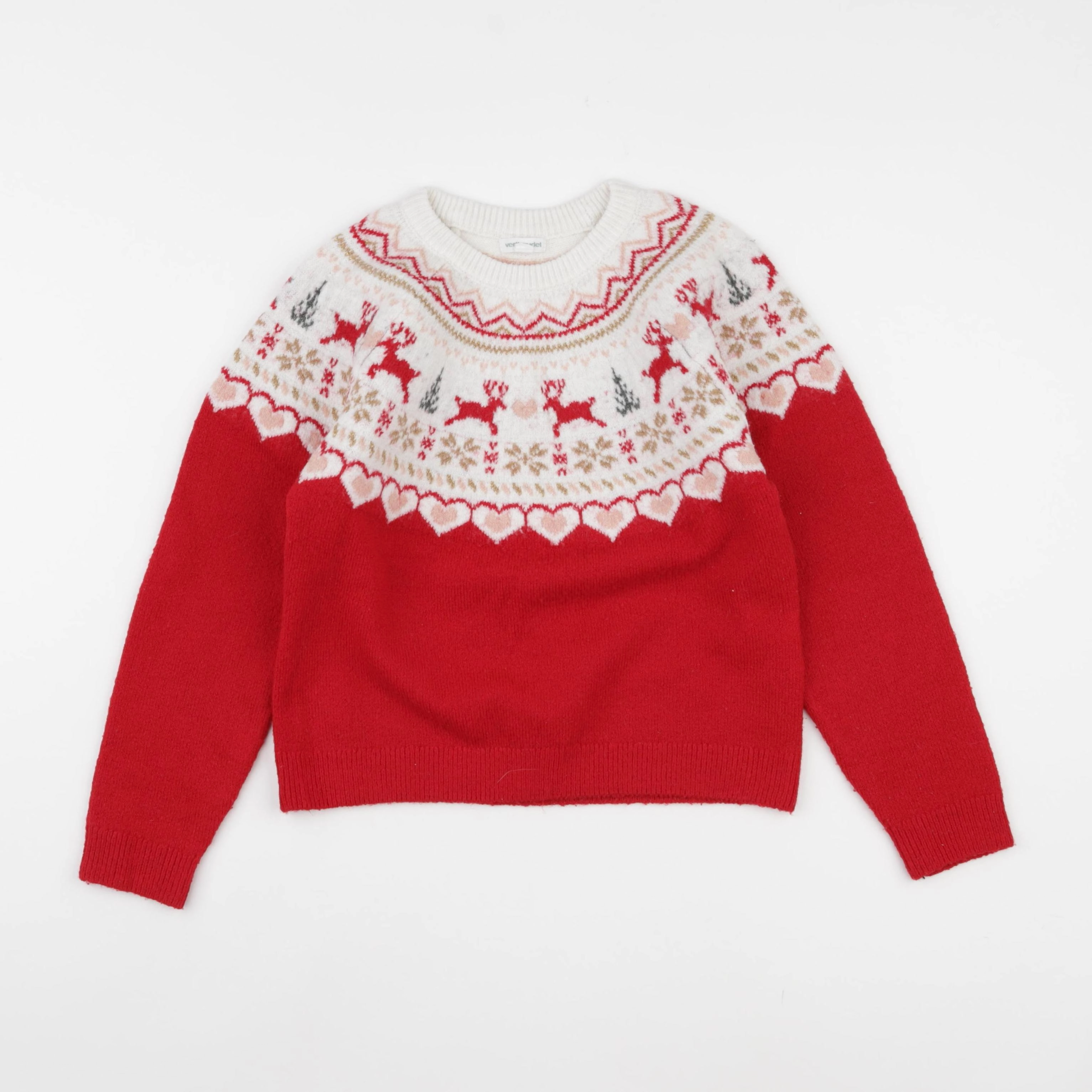 Vertbaudet - pull rouge, blanc - 8 ans