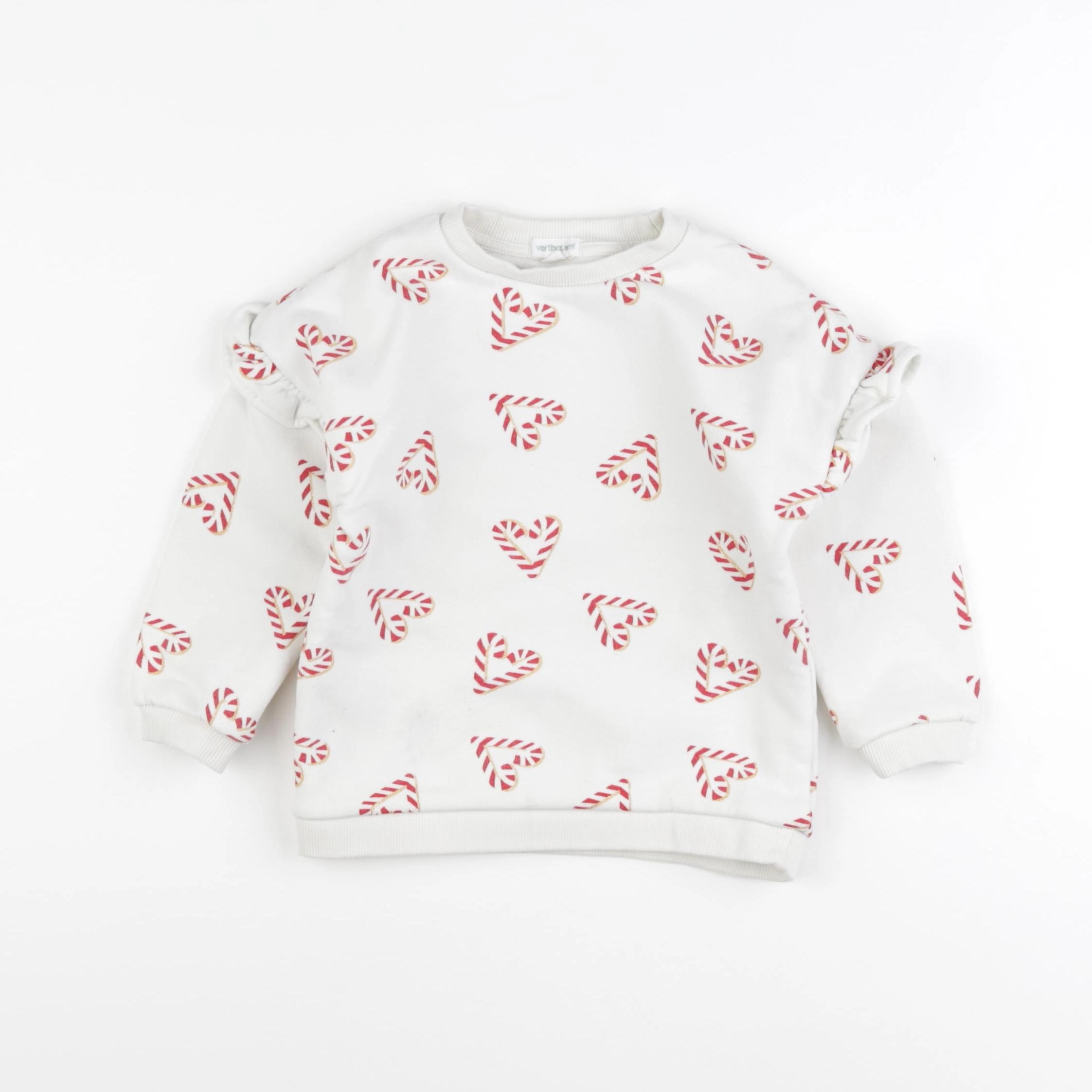 Vertbaudet - sweat blanc, rouge - 3 ans