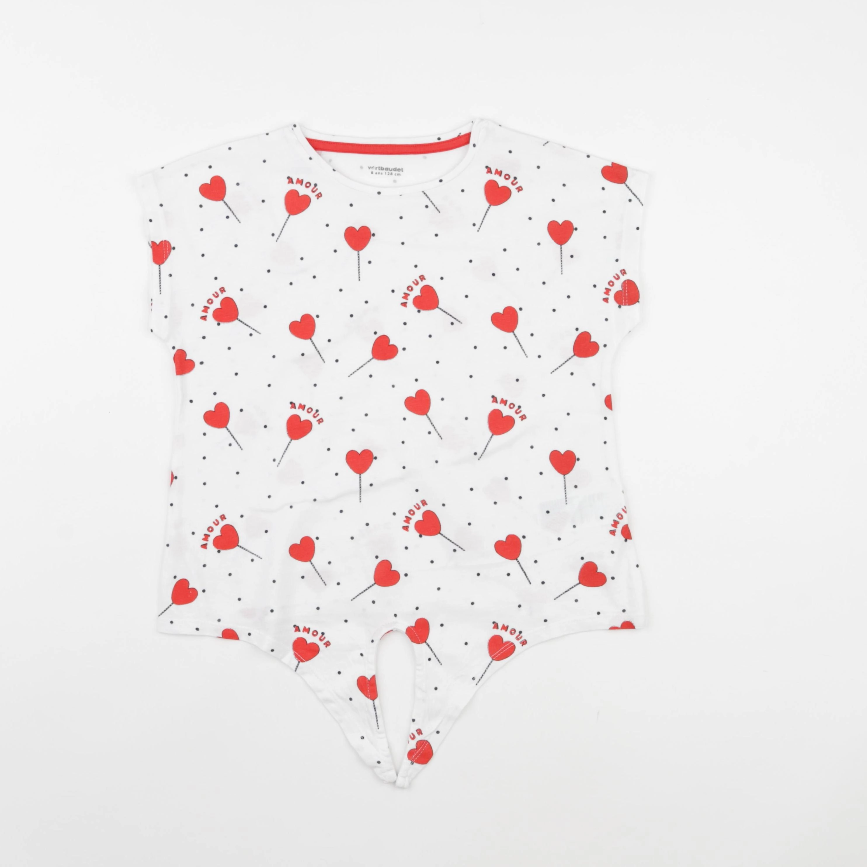 Vertbaudet - tee-shirt blanc, rouge - 8 ans