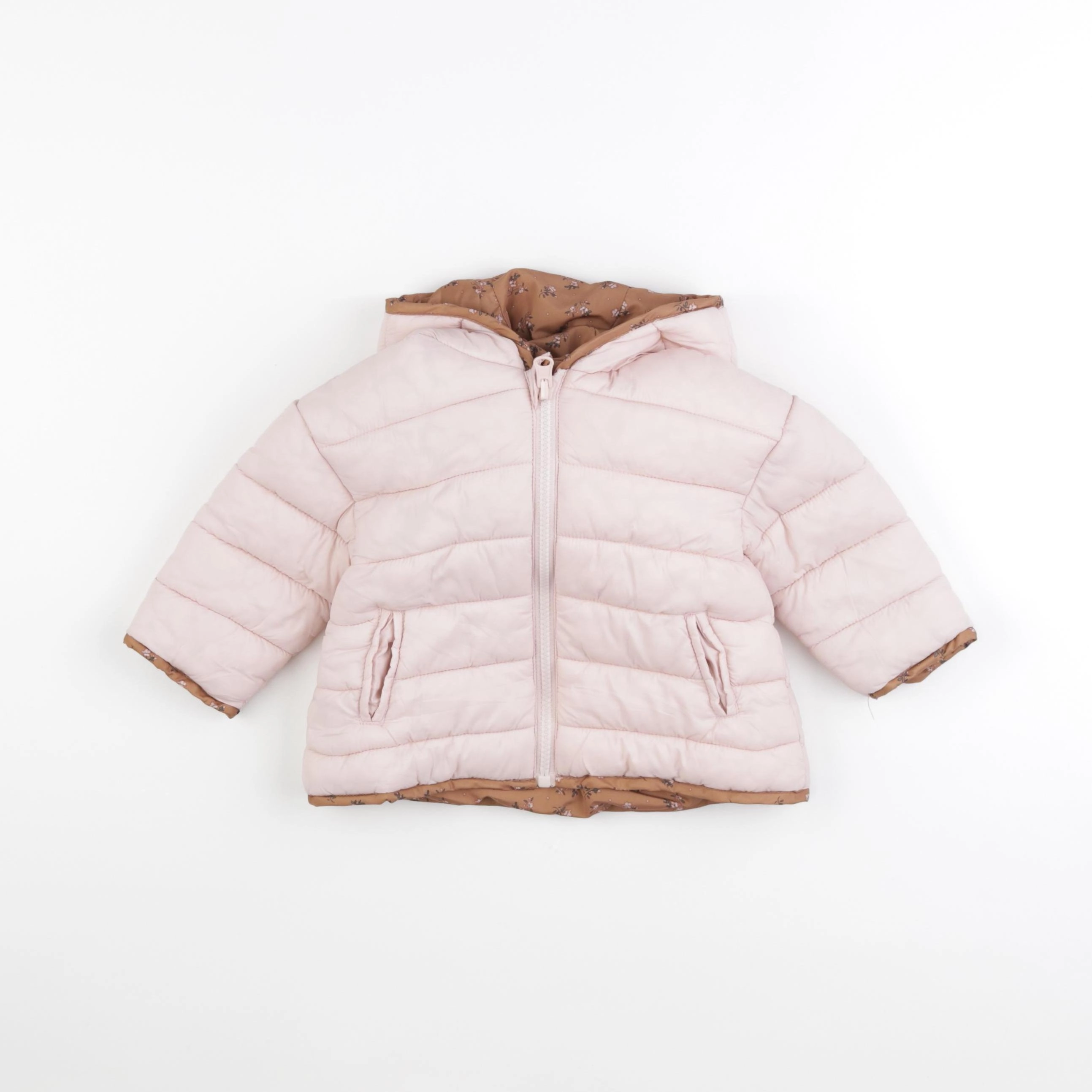 Vertbaudet - doudoune réversible rose, marron - 12 mois