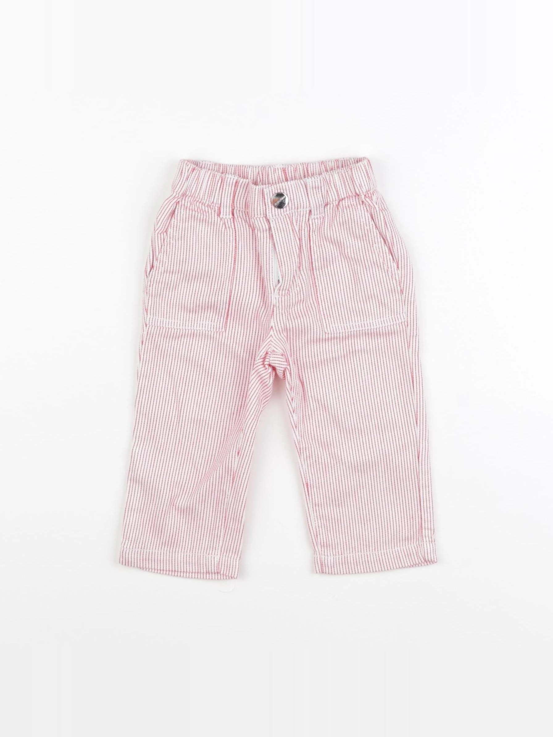 Jacadi - jean blanc, rouge - 12 mois