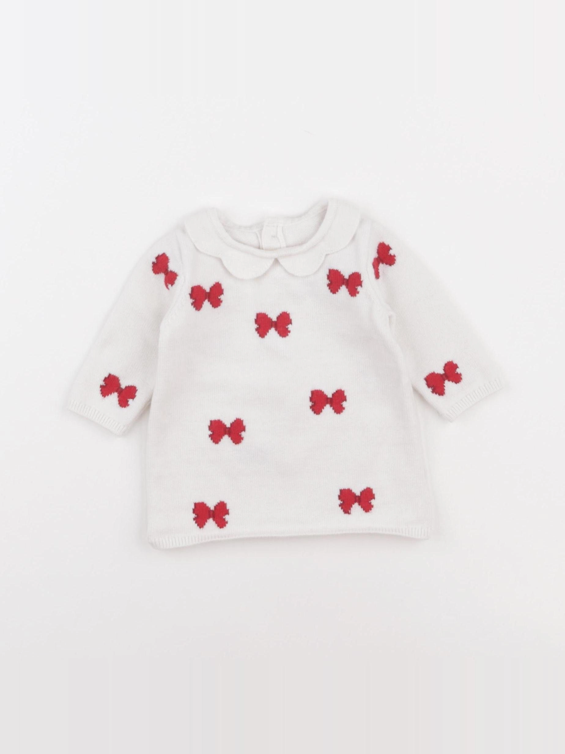 Jacadi - pull blanc, rouge - 3 mois