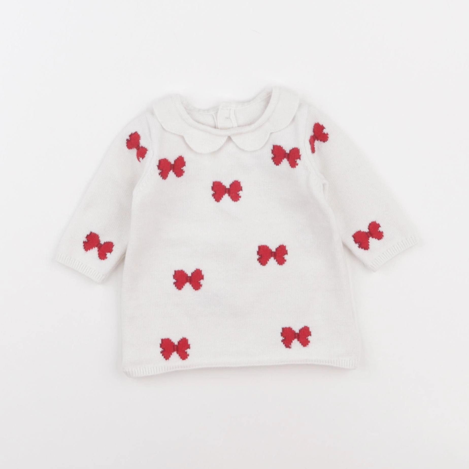Jacadi - pull blanc, rouge - 3 mois