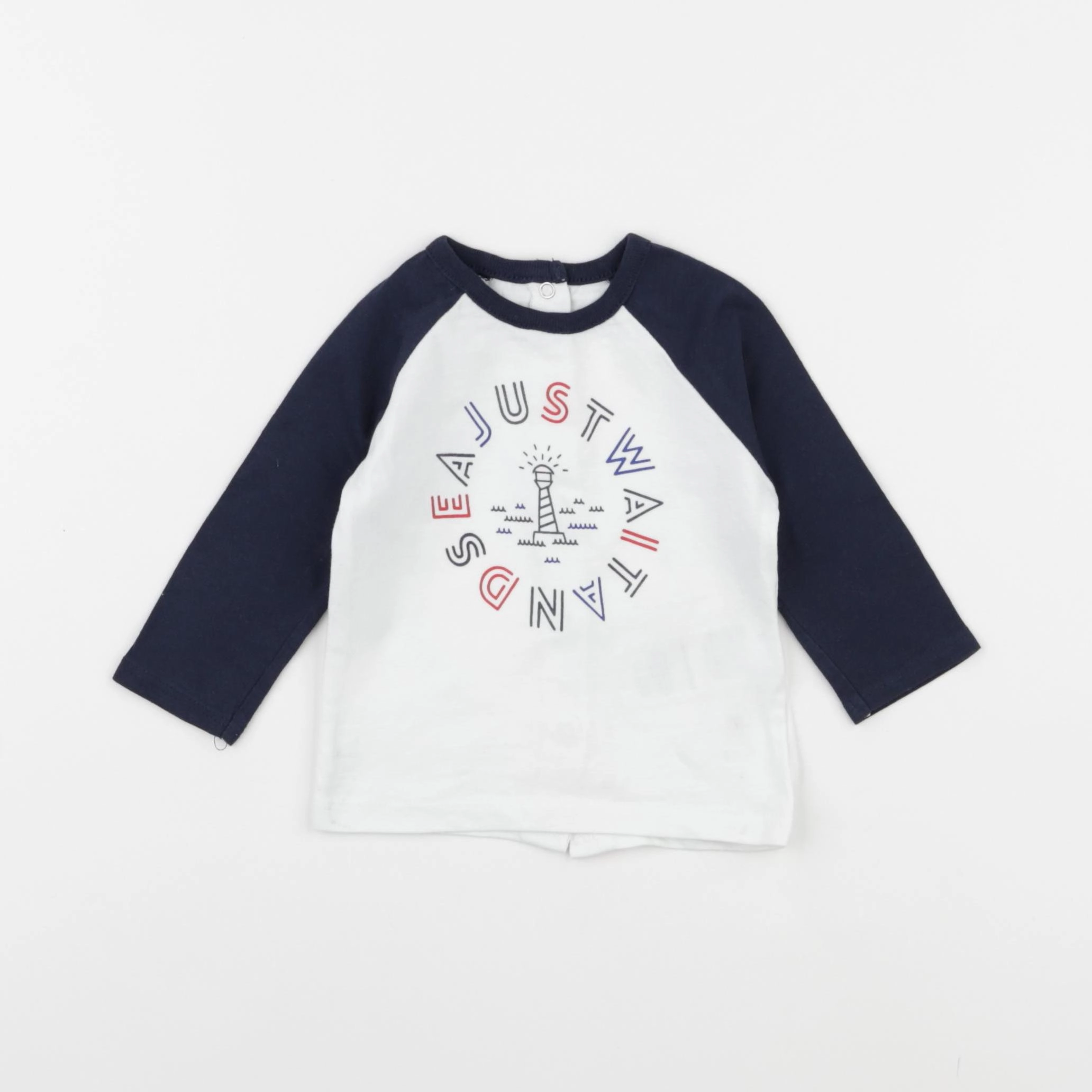 Vertbaudet - tee-shirt blanc, bleu - 3 mois