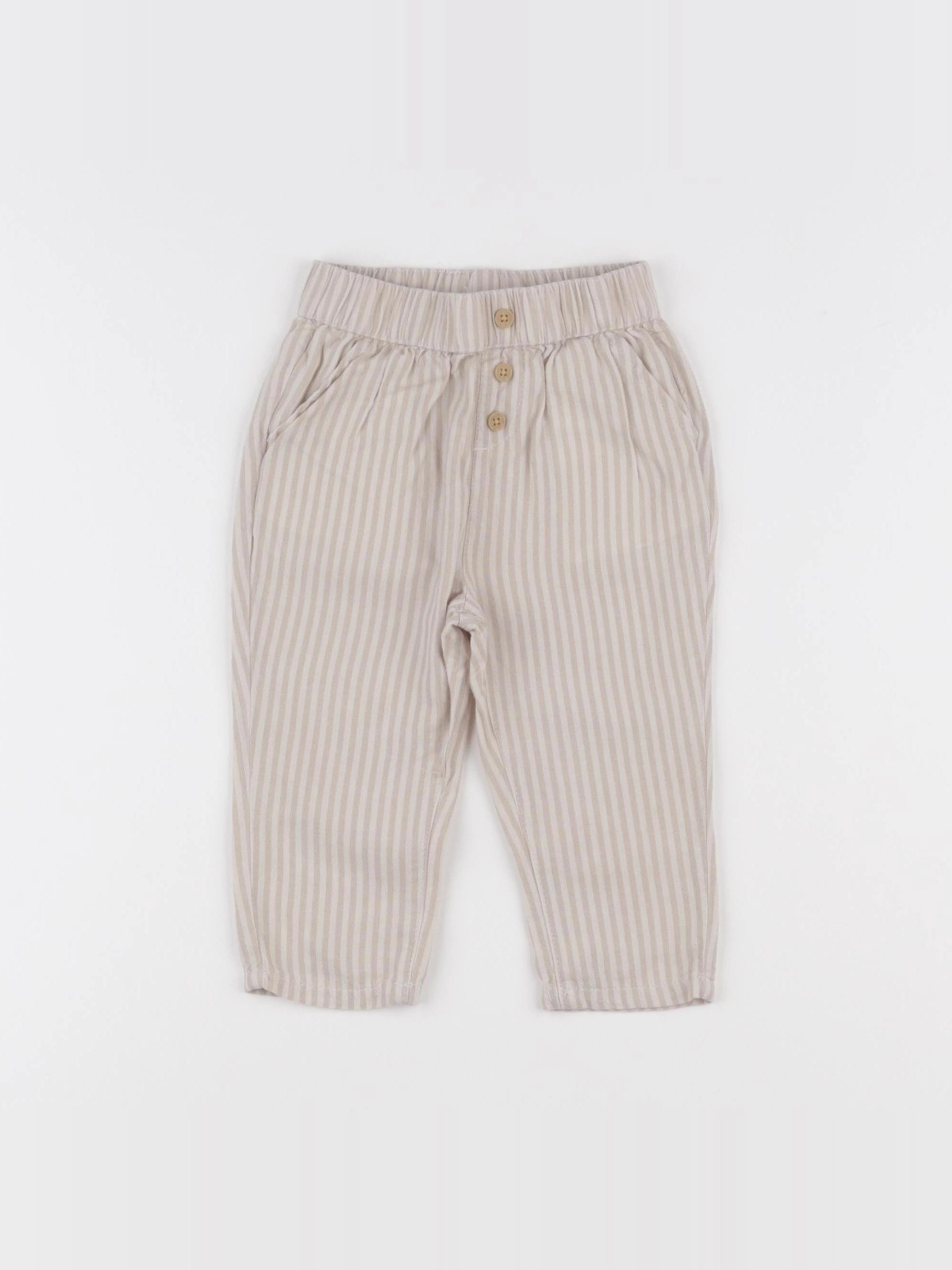Vertbaudet - pantalon beige, blanc - 9 mois