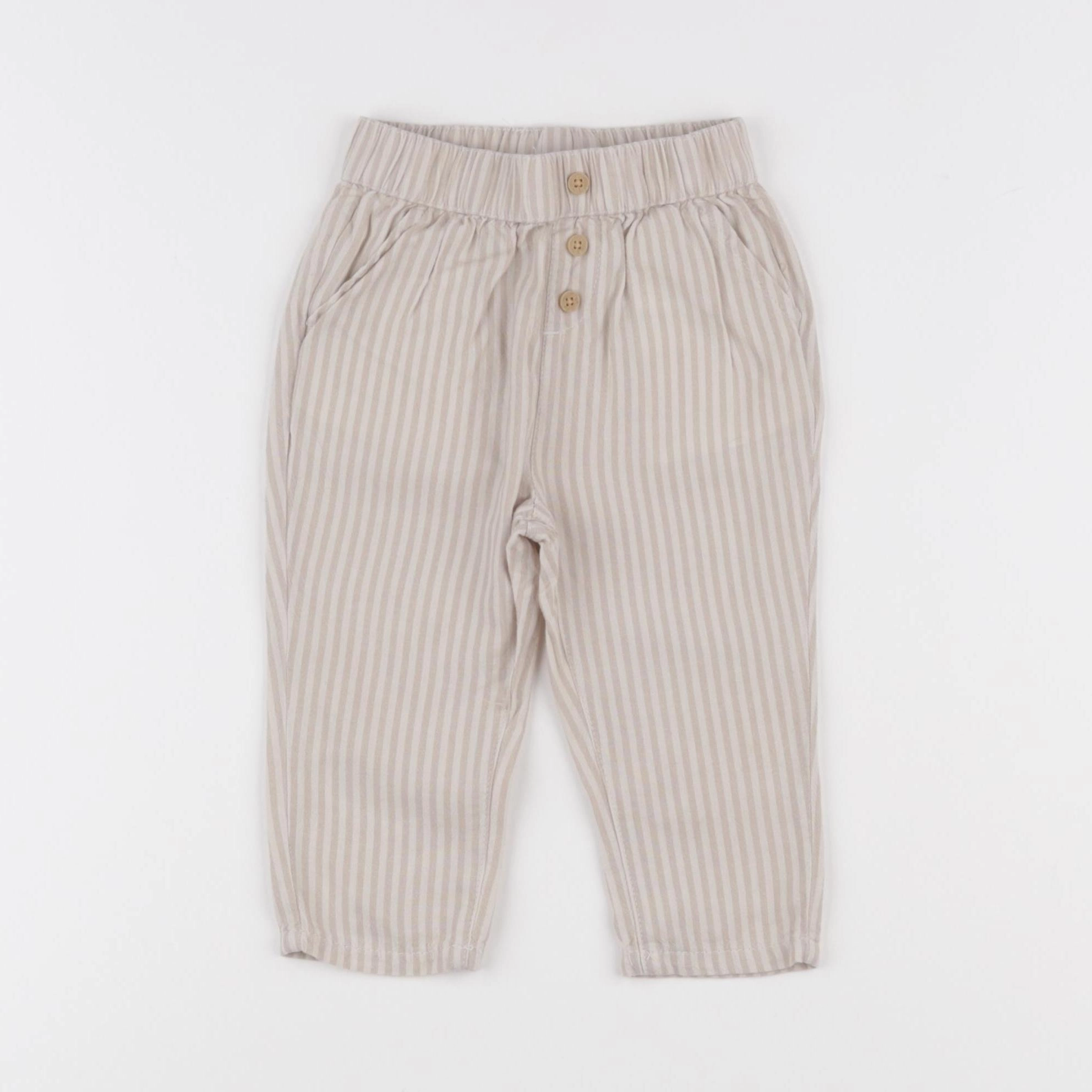 Vertbaudet - pantalon beige, blanc - 9 mois