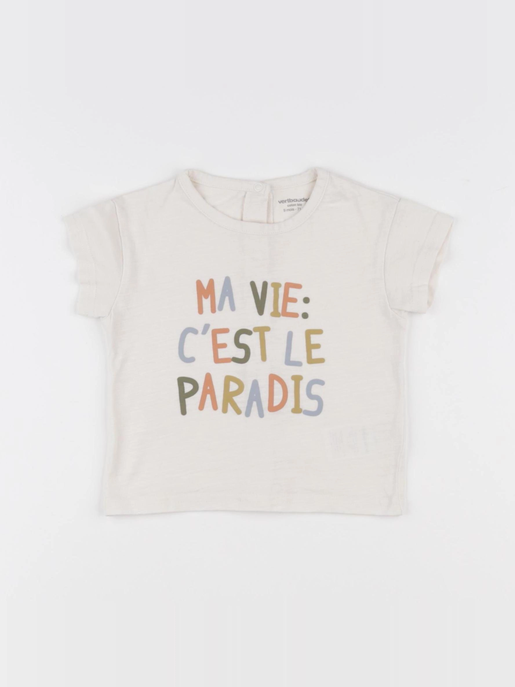 Vertbaudet - tee-shirt beige - 9 mois