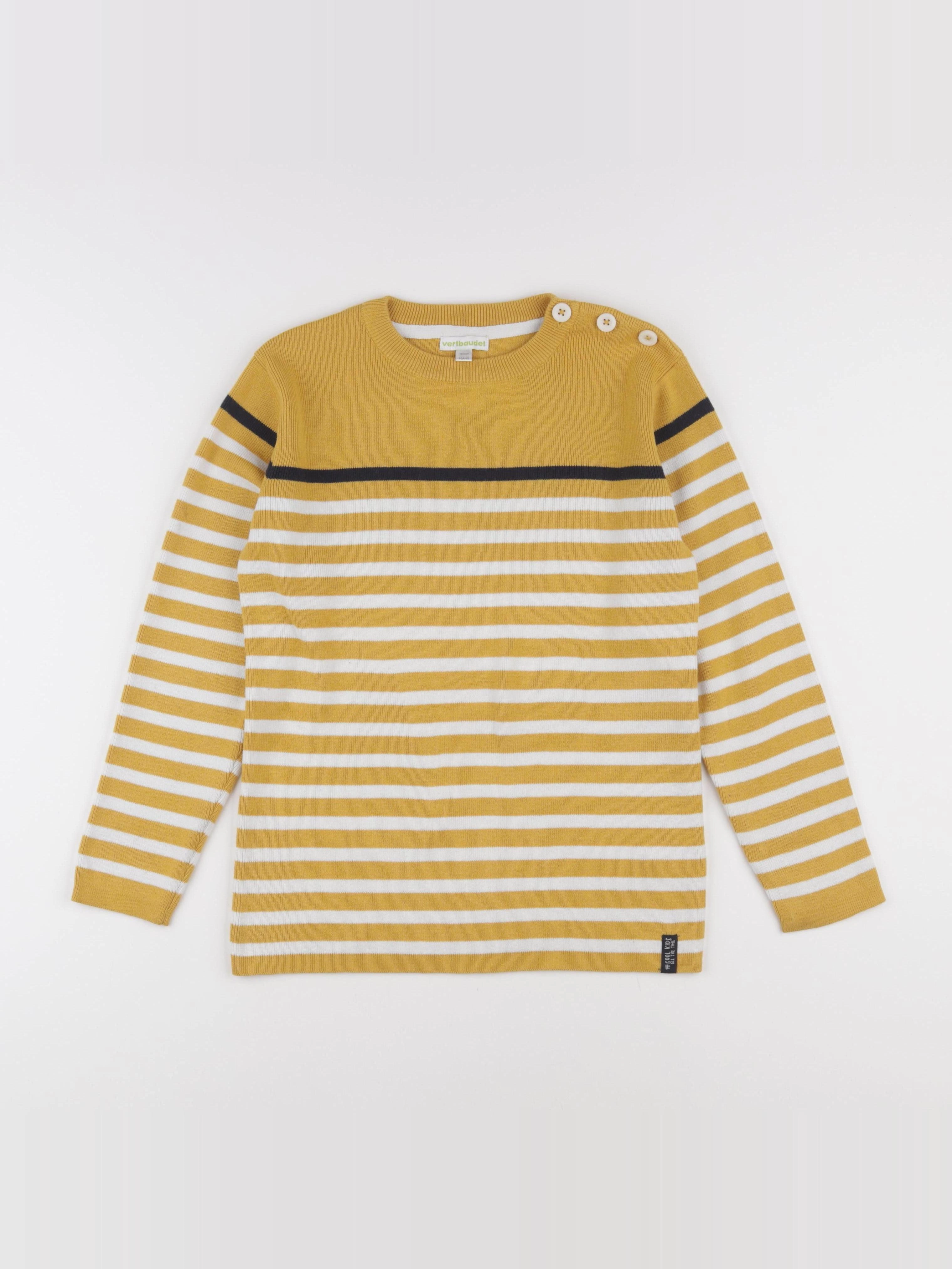 Vertbaudet - pull jaune, blanc - 10 ans
