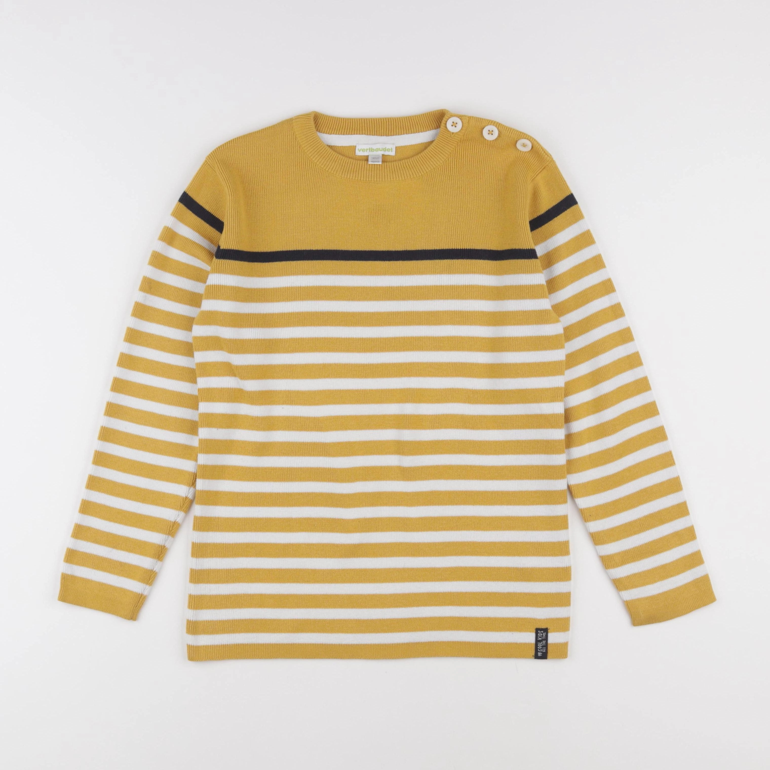 Vertbaudet - pull jaune, blanc - 10 ans
