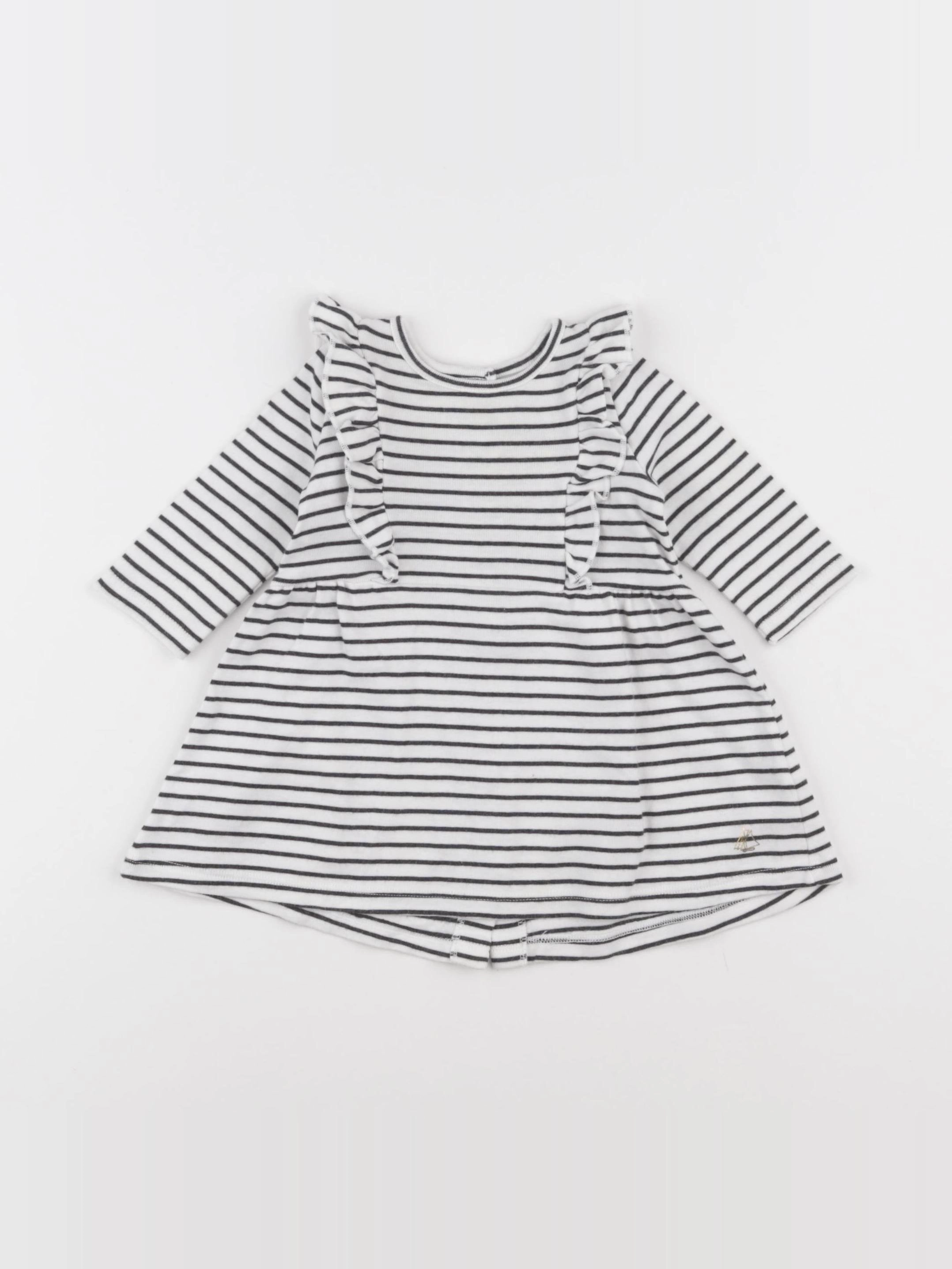 Petit Bateau - robe blanc, bleu - 3 mois