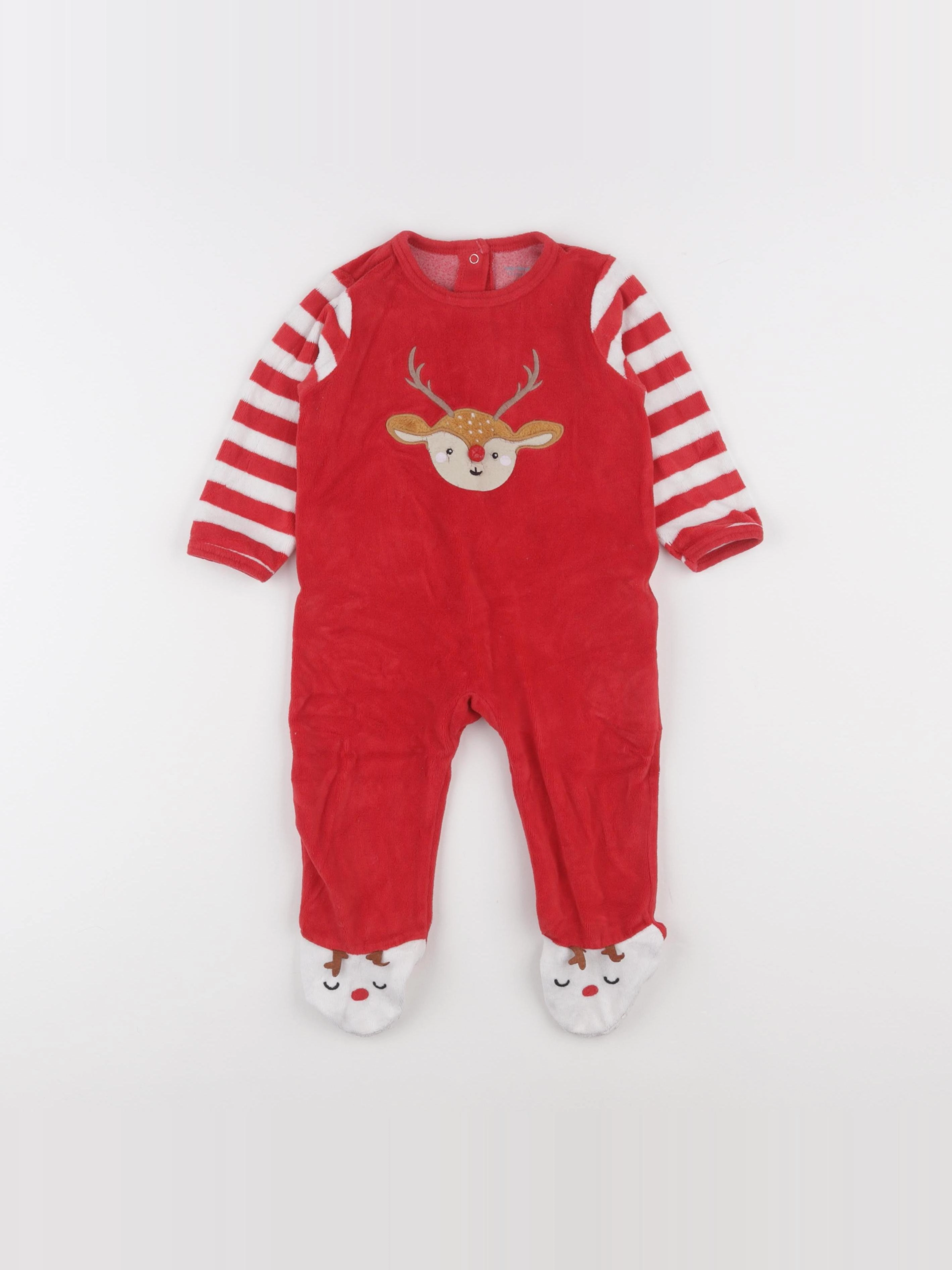 Vertbaudet - pyjama velours blanc, rouge - 12 mois