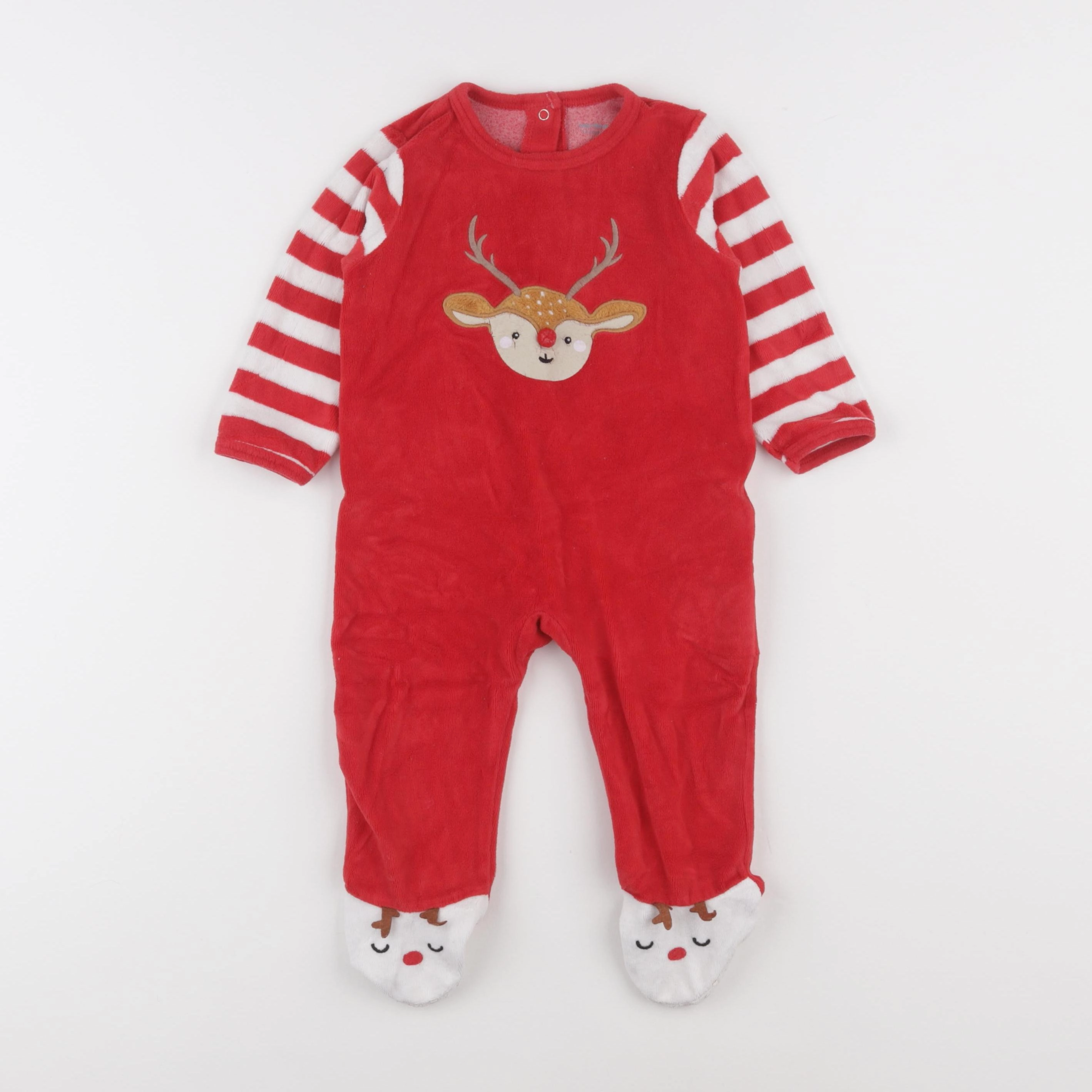 Vertbaudet - pyjama velours blanc, rouge - 12 mois