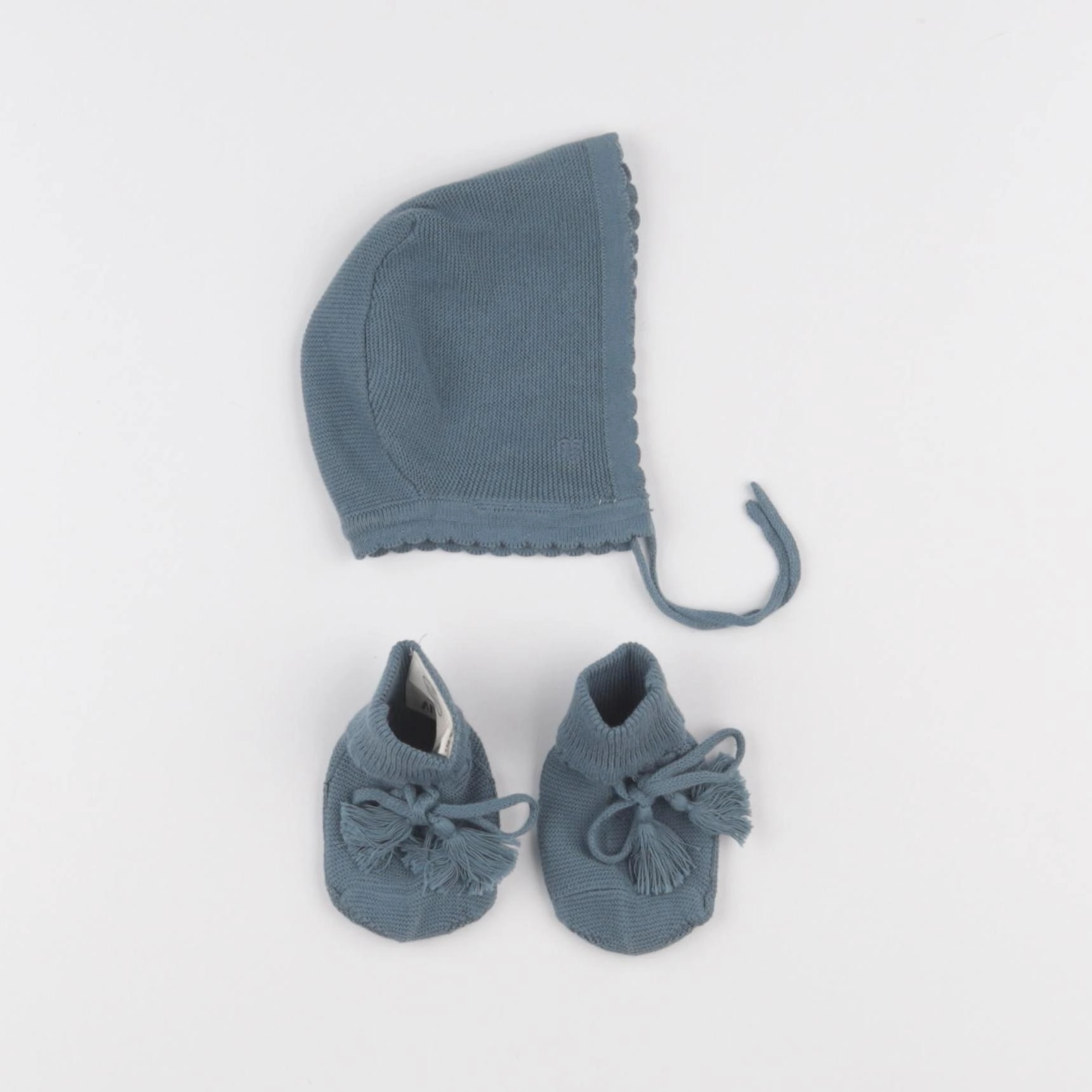 Amande - ensemble bonnet/moufles bleu - 3/6 mois