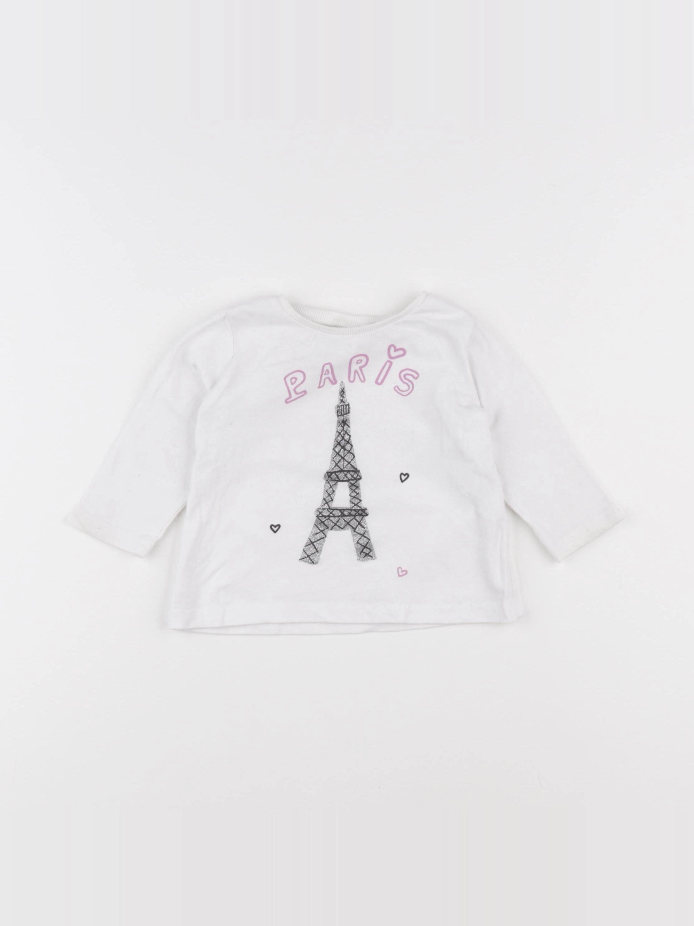 Zara - tee-shirt blanc, argent - 3/6 mois