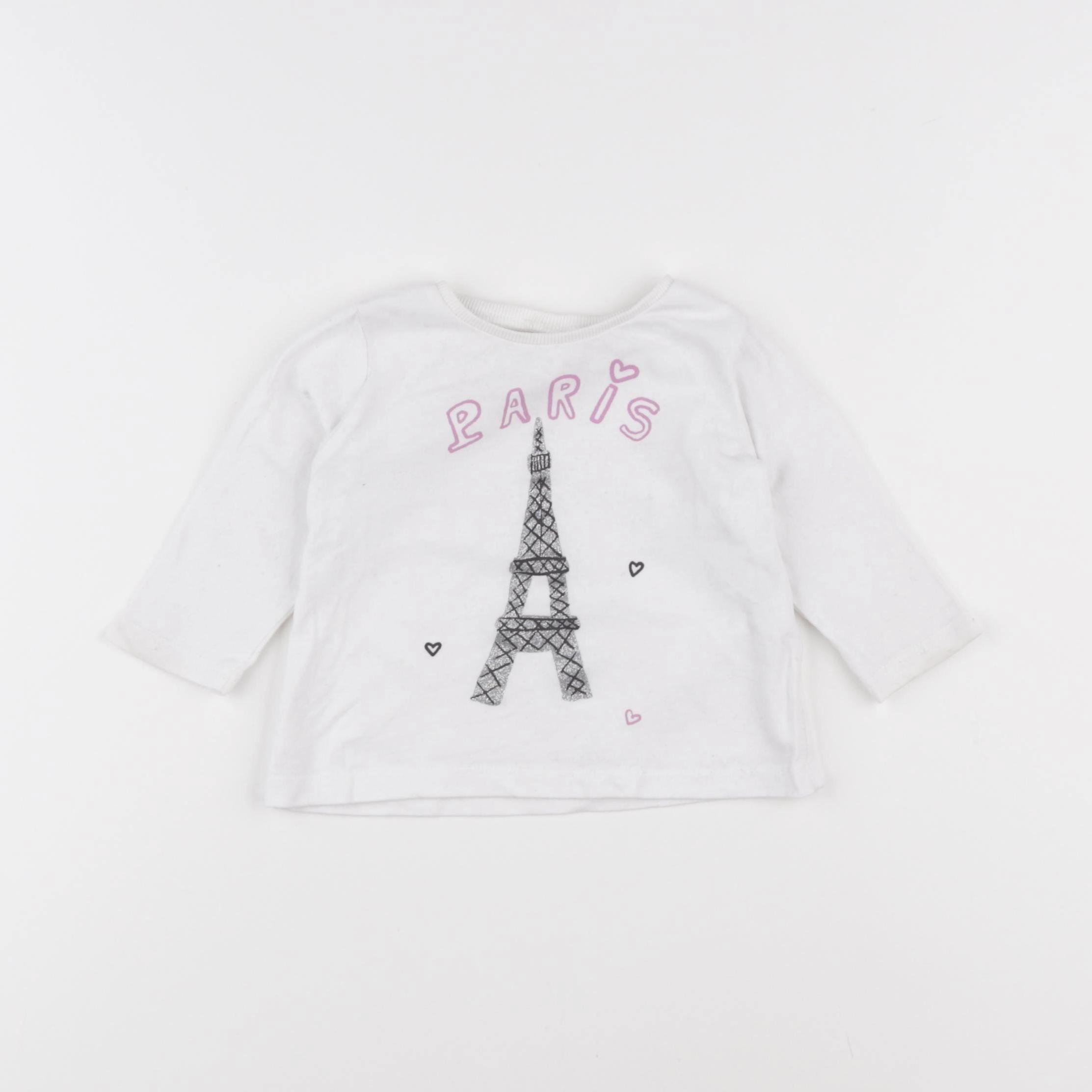 Zara - tee-shirt blanc, argent - 3/6 mois