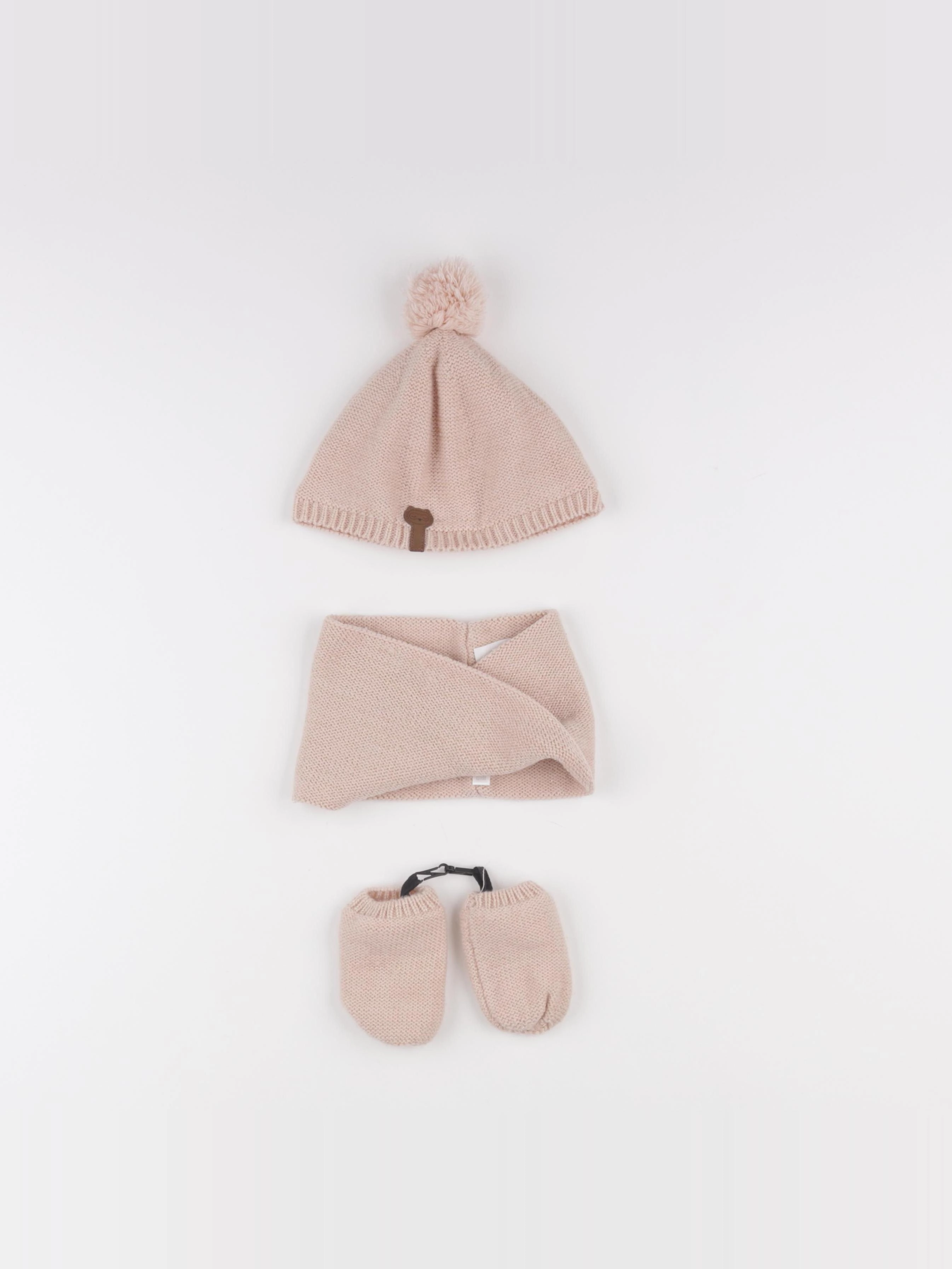 Vertbaudet - ensemble bonnet/moufles/tour de cou rose - 12/18 mois