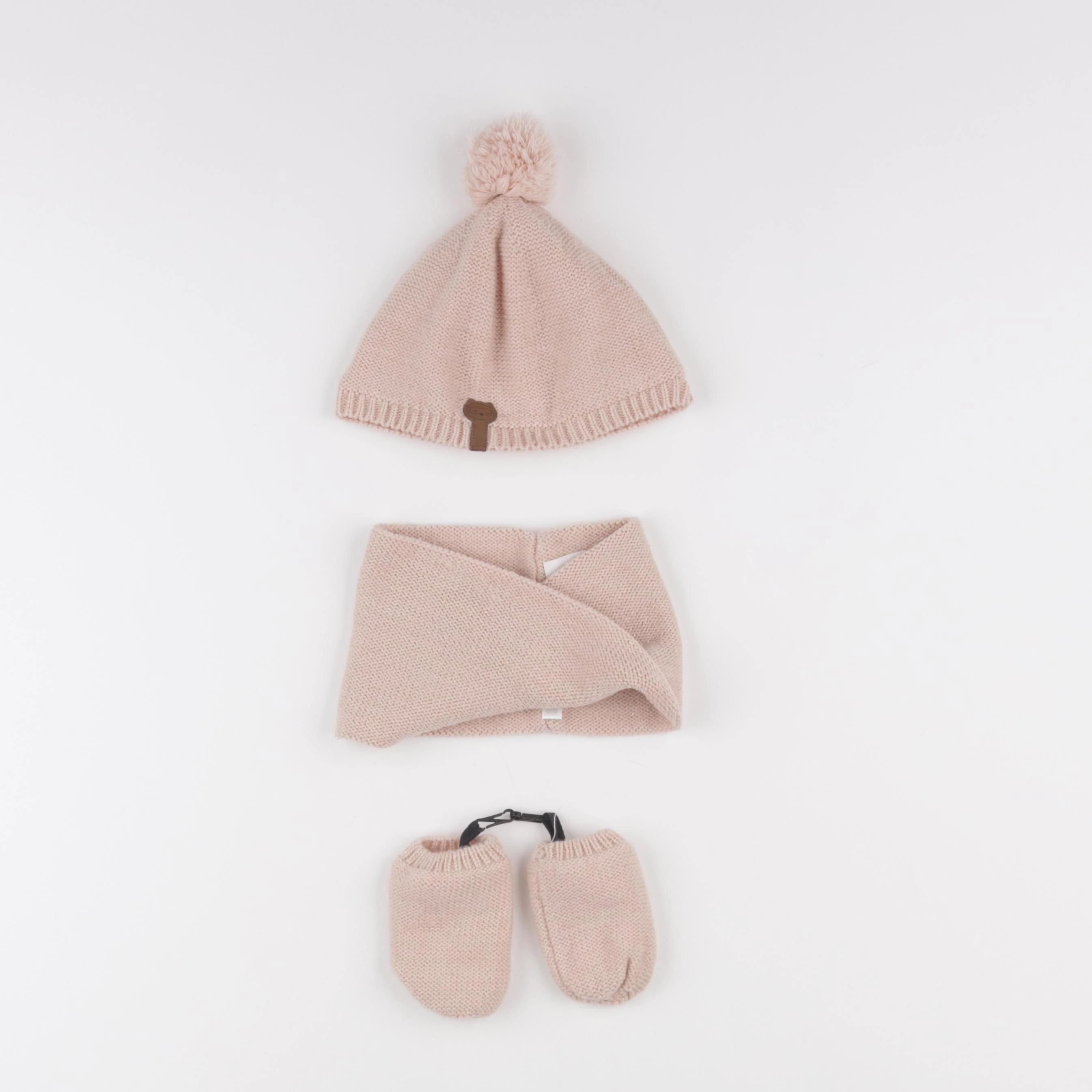 Vertbaudet - ensemble bonnet/moufles/tour de cou rose - 12/18 mois