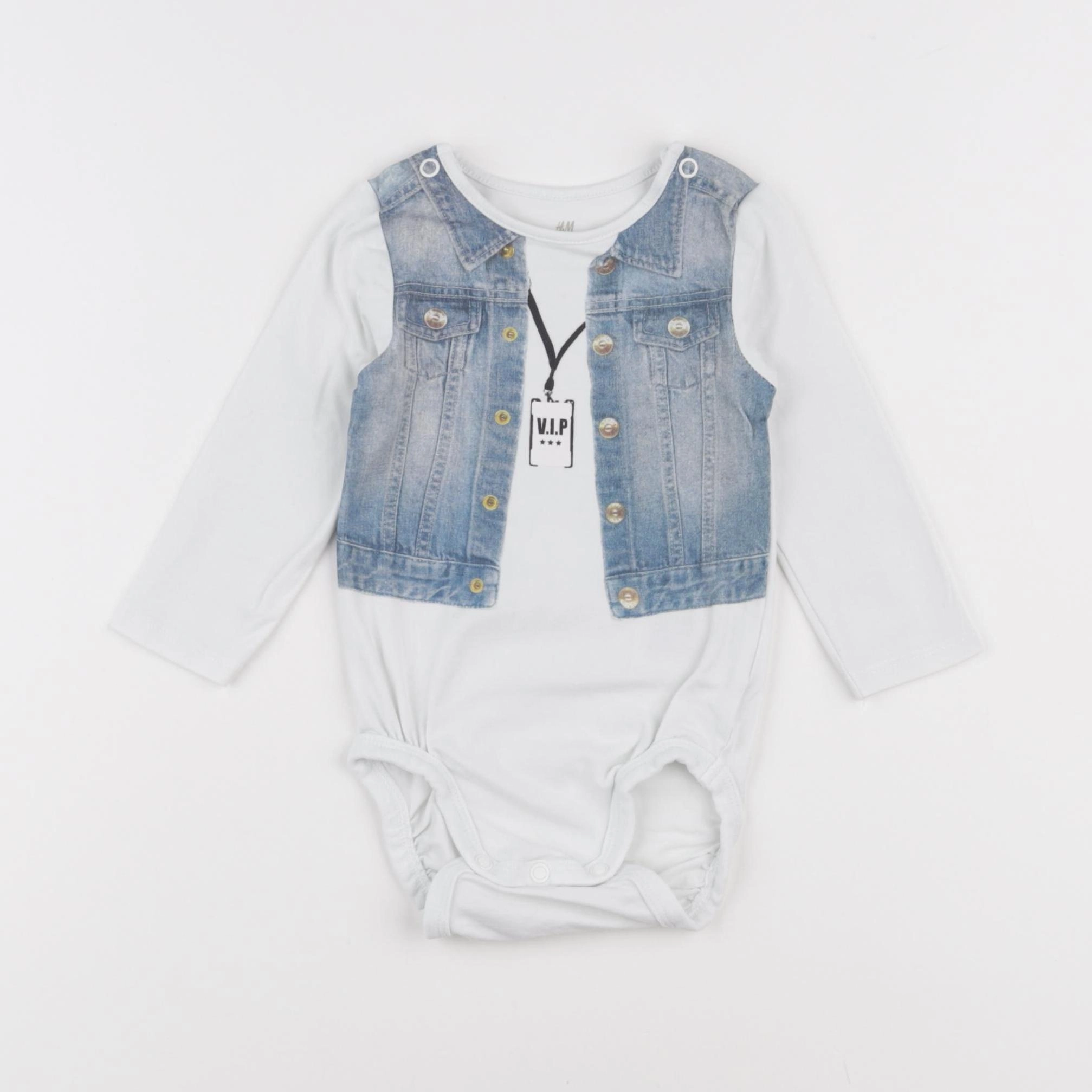 H&M - body blanc, bleu - 6 mois