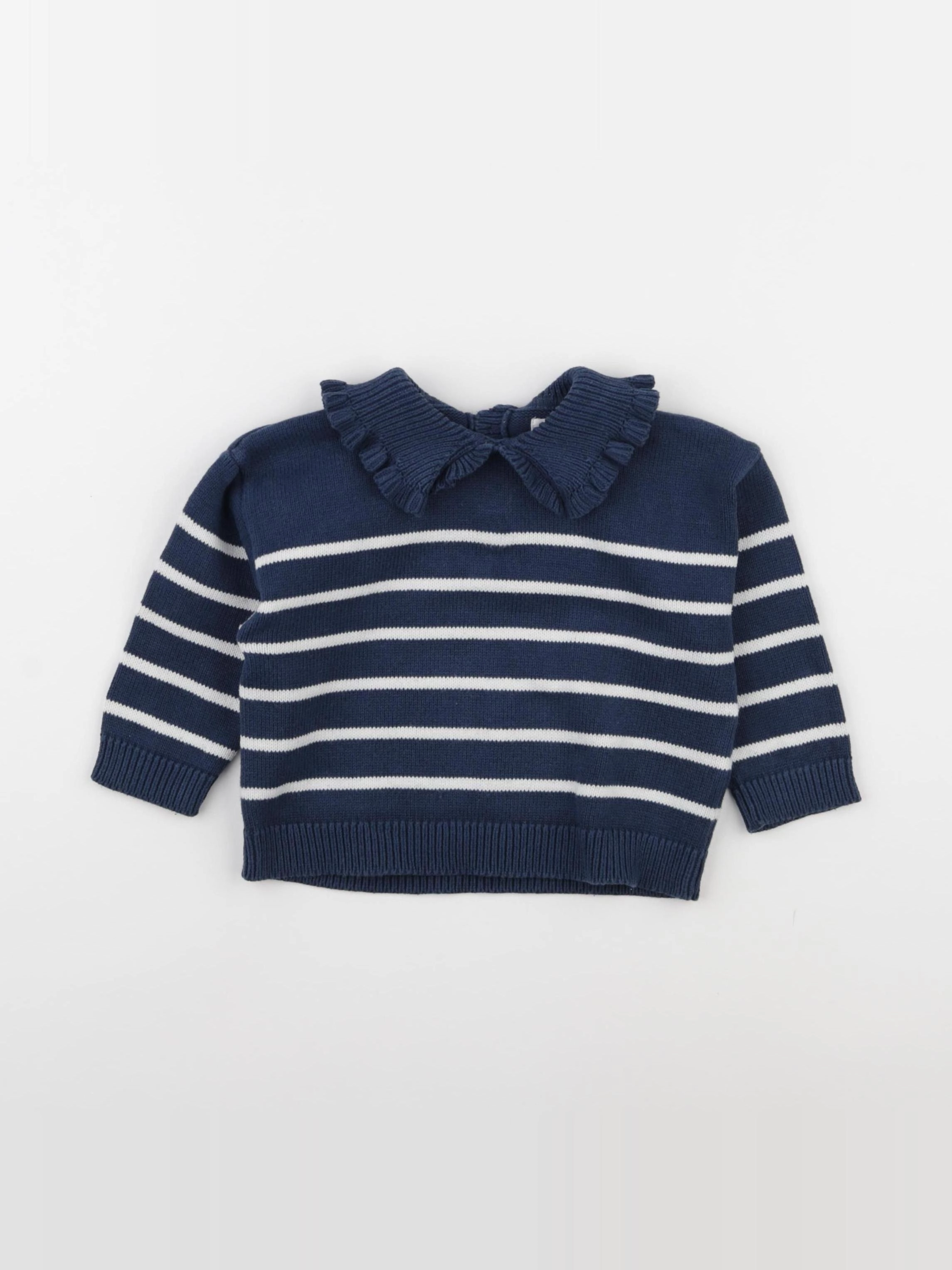 Vertbaudet - pull bleu, blanc - 18 mois