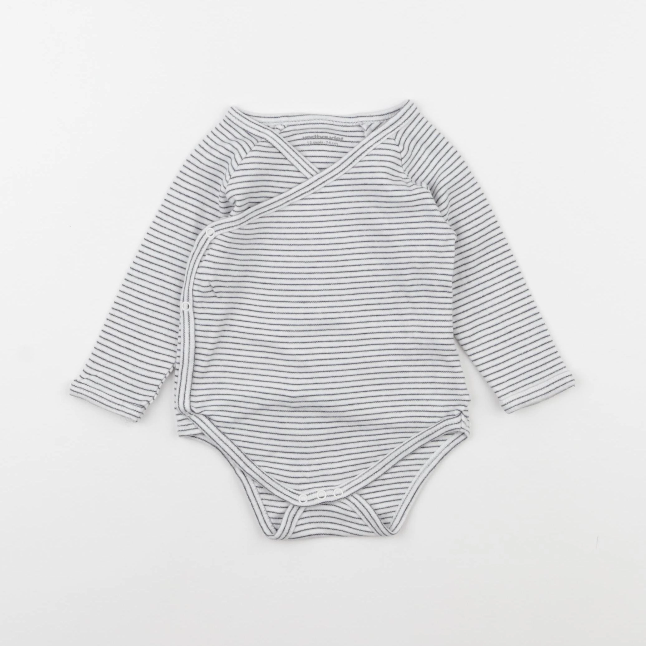 Vertbaudet - body bleu, blanc - 12 mois