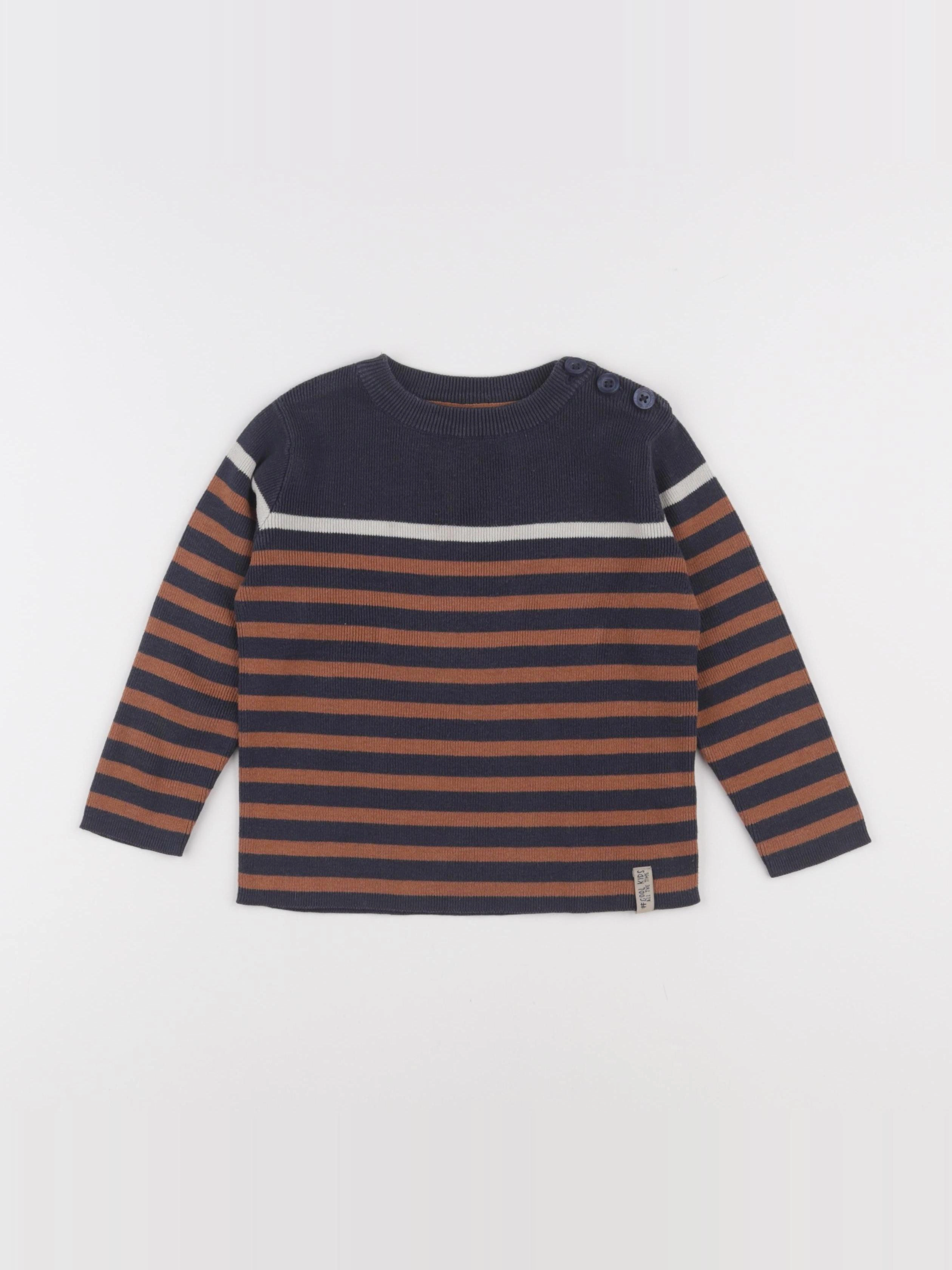 Vertbaudet - pull bleu, marron - 3 ans